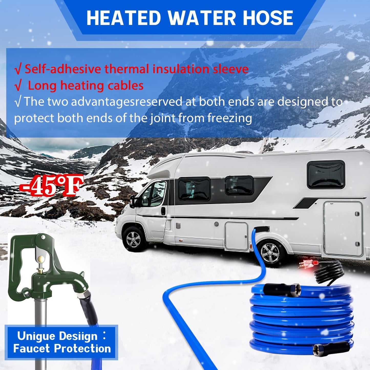 REHOSEUP 30FT,15FT, Heated Water Hose for RV,-45 ℉ Antifreeze Heated Drinking Garden Water Hose,Electrically Heated Garden Hoses, Rv Accessories,Rv,Rv Water Hose,Auto Accessory (30FT)
