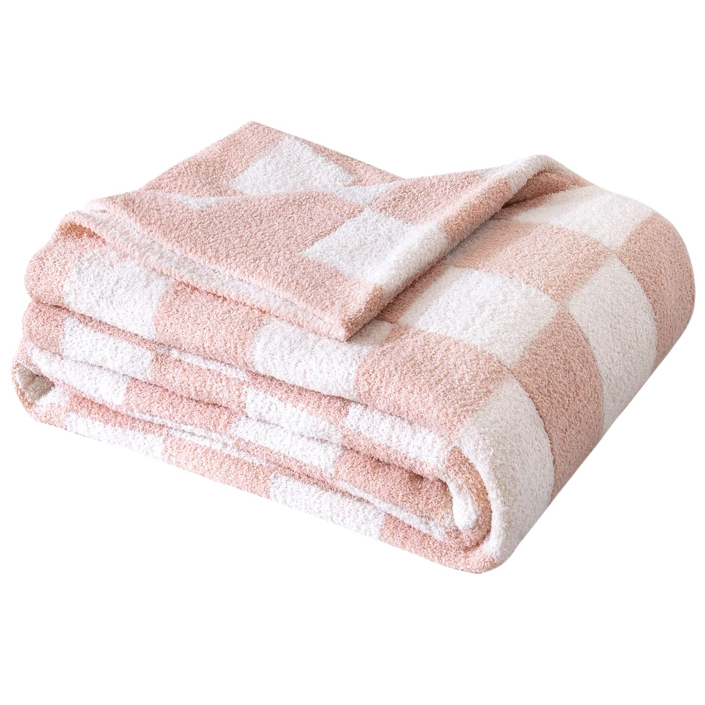 SeaRoomy Checkered Throw Blanket, Ultra Soft Microfiber Knit Throw Blanket, Cozy Fluffy Fuzzy Reversible Checkerboard Pink Blanket for Couch Sofa Bed Decor(Light Pink, 51"63")