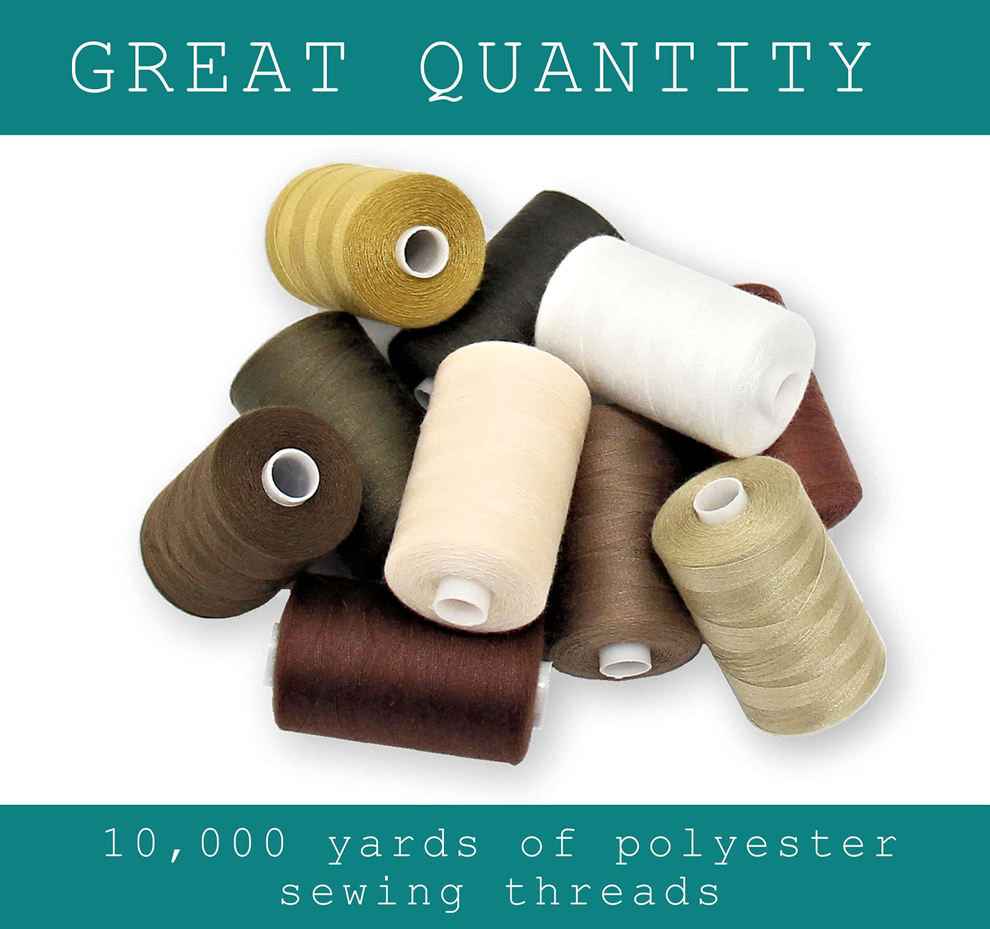 BlesSew Sewing Thread in Brown Color Tones - 10 Spools of Polyester Thread for Sewing Machine for Beginners, Hand Stitching & Quilting - 1000 yds Per Spool