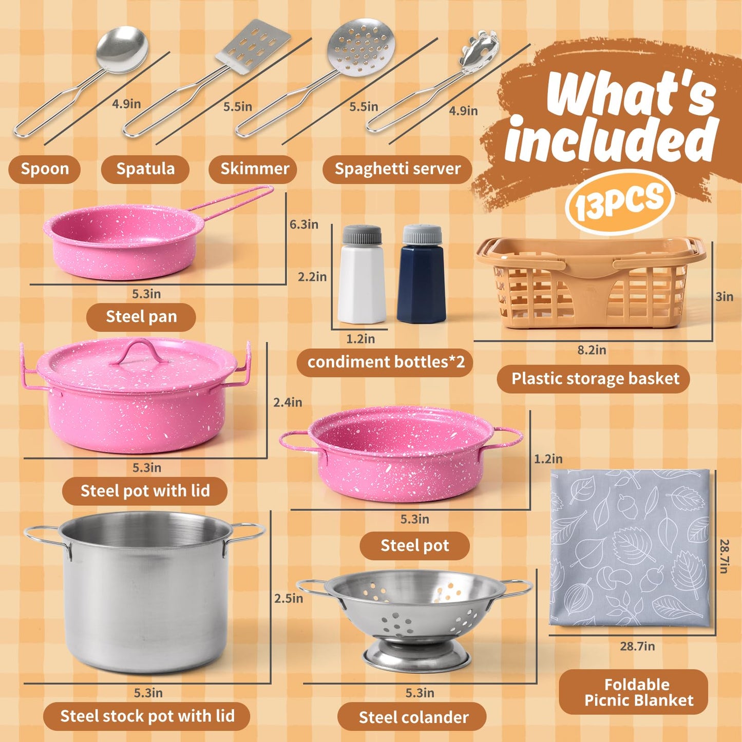 Veitch fairytales Kids Play Kitchen Toy Accessories Set Toddler Cooking Playset Colorful Stainless Steel Pots and Pans Birthday Gifts for 3+ Girls Boys (New Pink)