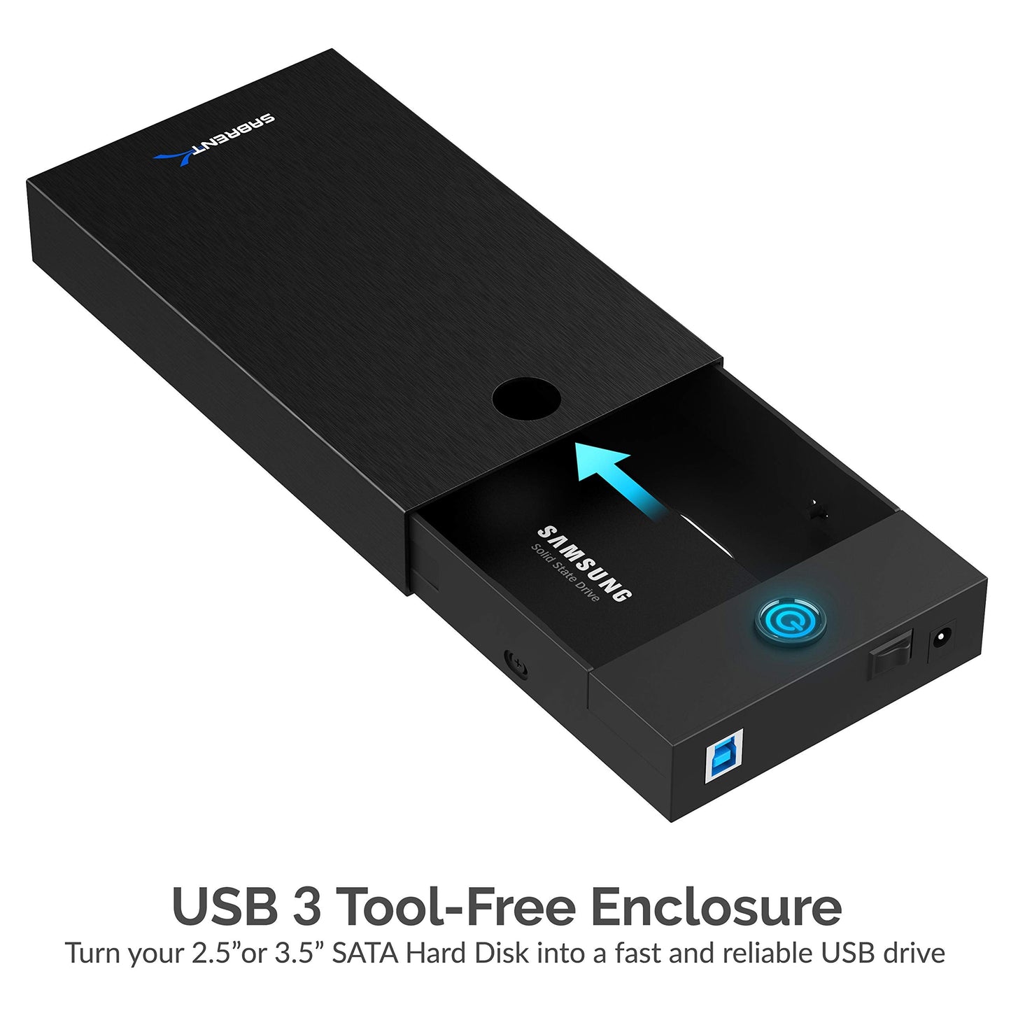 SABRENT USB 3.0 Enclosure for 2.5” & 3.5” SATA HDD/SSD – Tool-Free, UASP, LED Indicator, Plug & Play, Power Adapter & Cable Included – External Hard Drive Case for Windows/macOS/Linux (EC-KSL3)