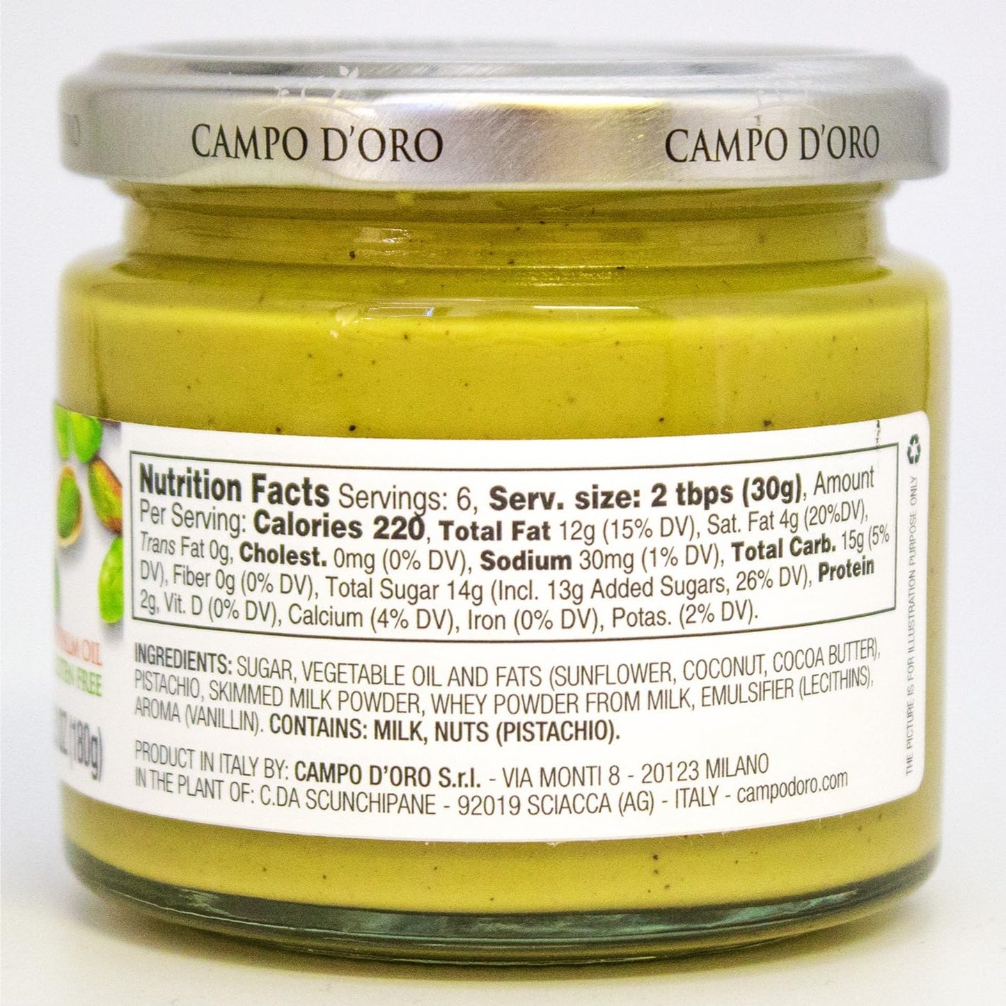 CAMPO D'ORO - Pistachio Butter Sweet Spreadable Cream, 6.3 oz (180g), Rich & Nutty for Knafeh Pistachio Dubai Chocolate Bars