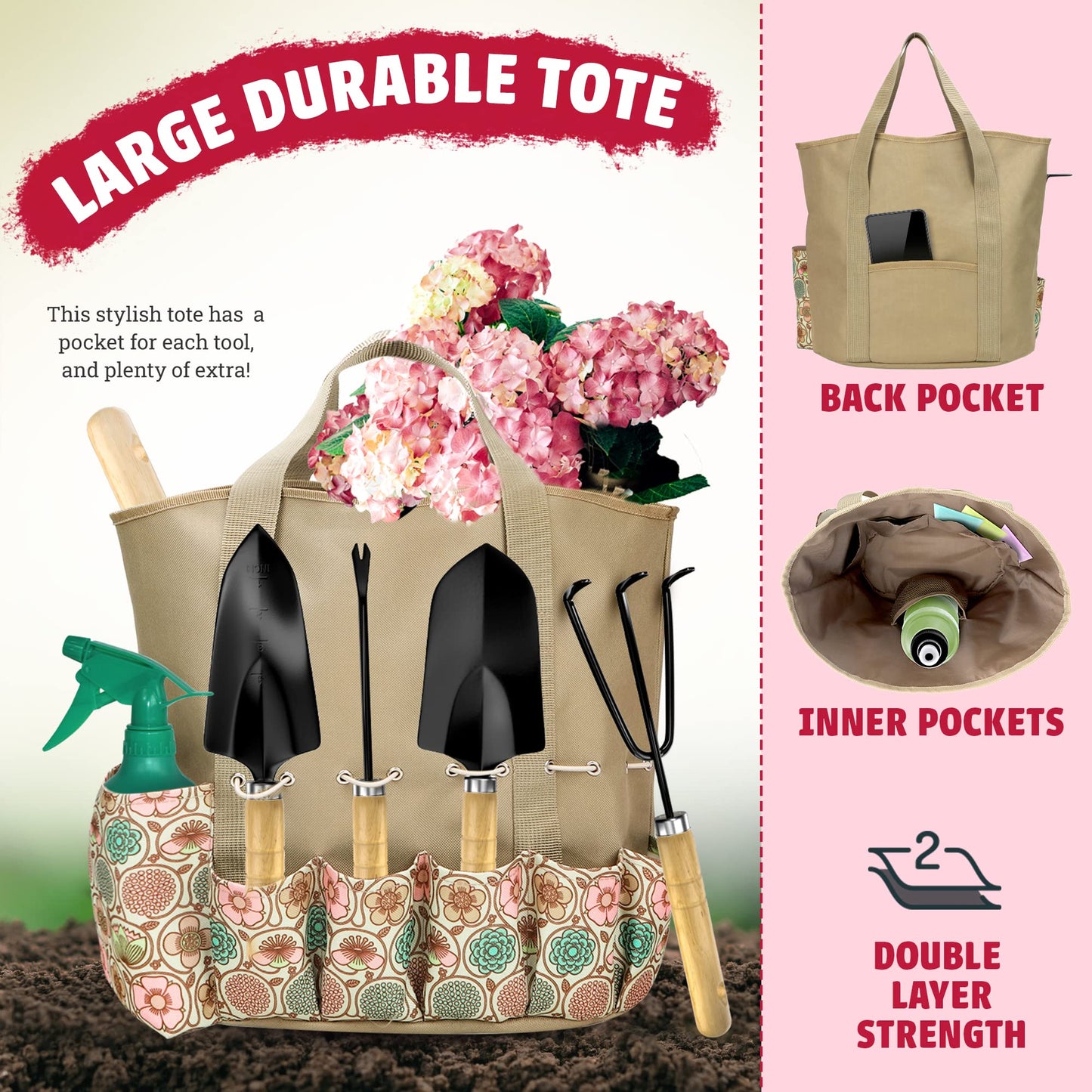 scuddles Gardening Tools for Women Stainless Steel Gardening Tools - Gardening Kit Garden Tools for Women Includes Shovel Trowel Fork Rake Gardening Gloves Perfect Gardening Gifts