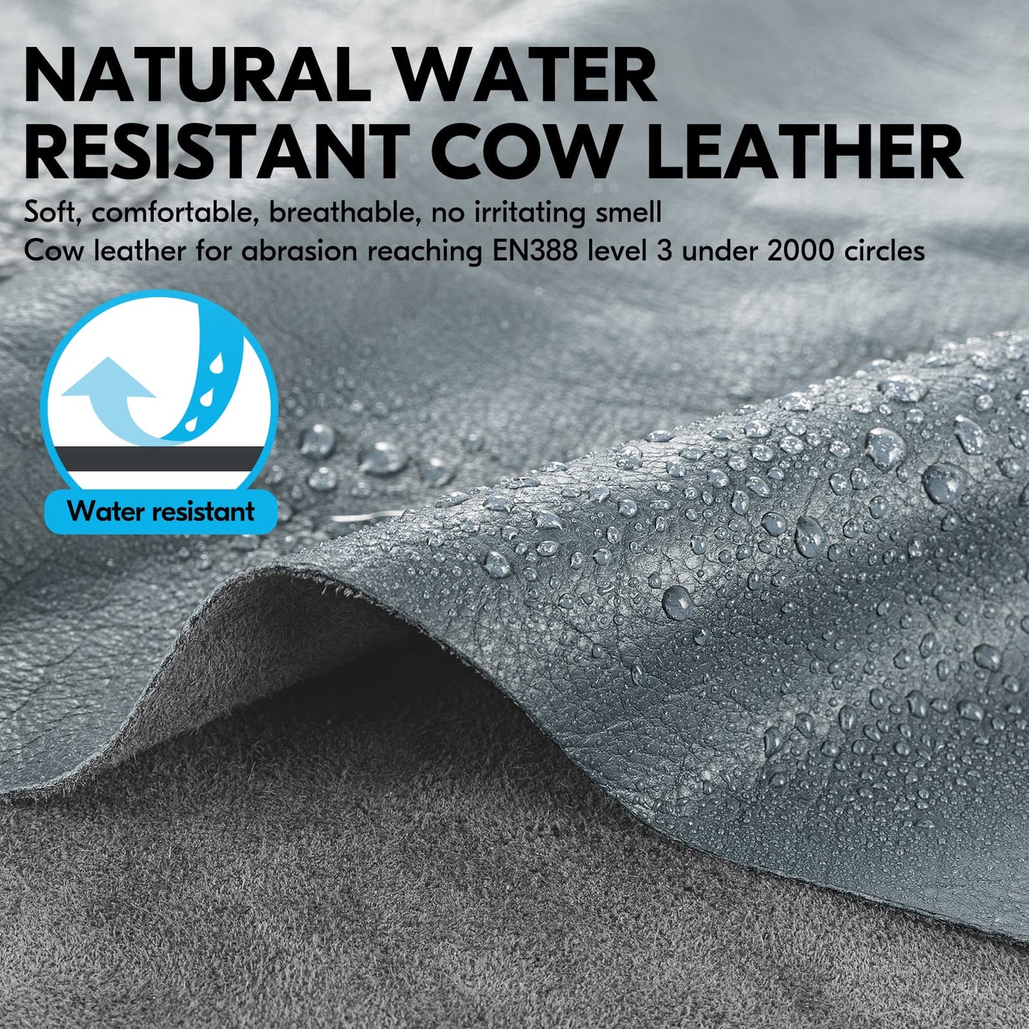 Vgo 1Pair Safety Leather Work Gloves - Mechanics, Impact & Rigger Gloves - Anti-Vibration, Heavy Duty, Water Resistant (Size M, Gray, CA7722WR)