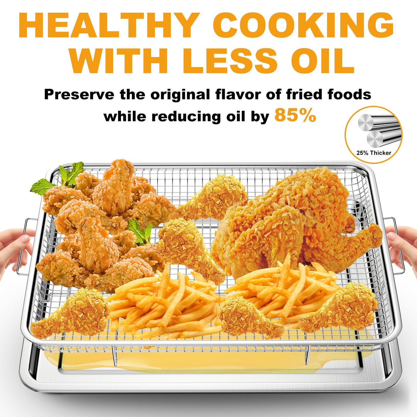 Air Fryer Basket for Oven 15.7"x11.8", 2-Pair Set Large Air Fryer Basket and Tray Stainless Steel Oven Air Fryer Accessories Pan Rack for Cooking Baking and Broiling