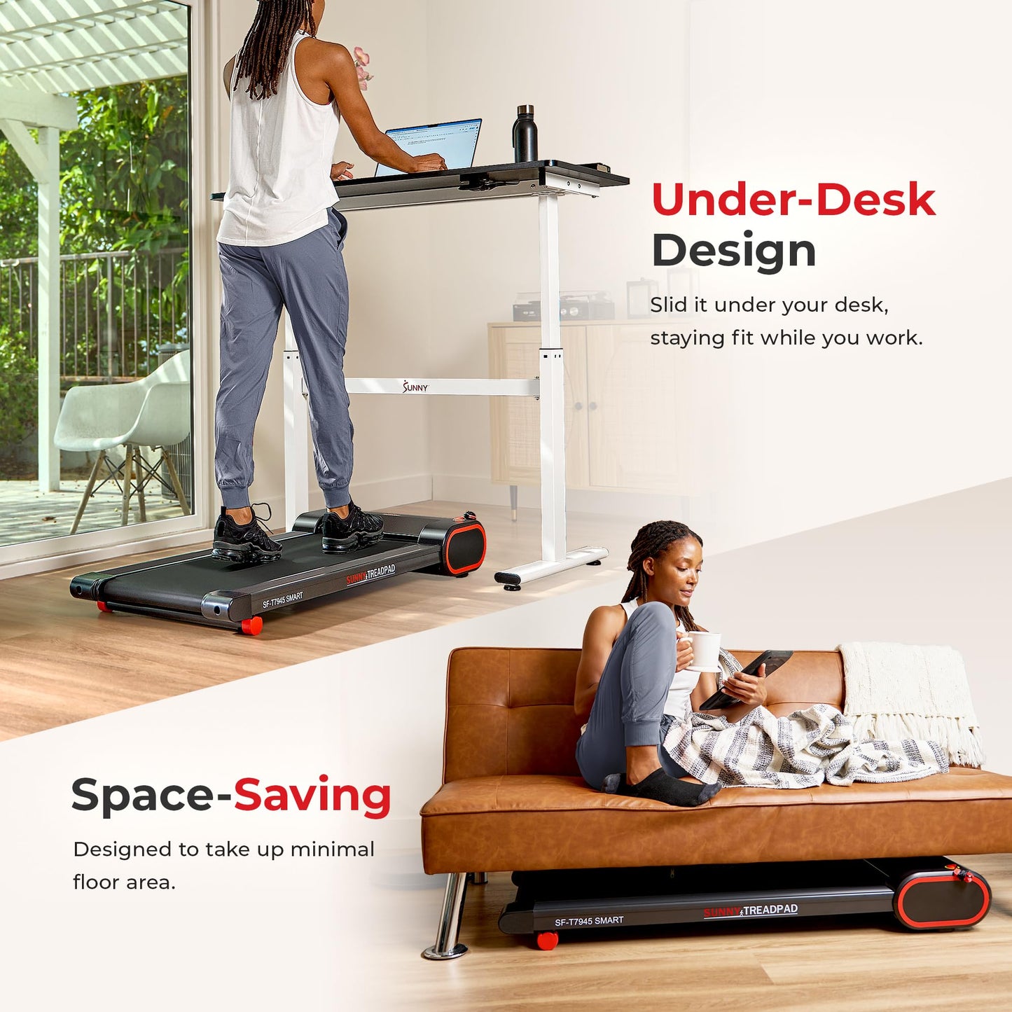 Sunny Health & Fitness Smart Slim Under Desk Walking Treadpad with Remote Control, LCD Display, Improved Safety, Energy-Efficient Design, and Exclusive SunnyFit App - SF-T7945SMART