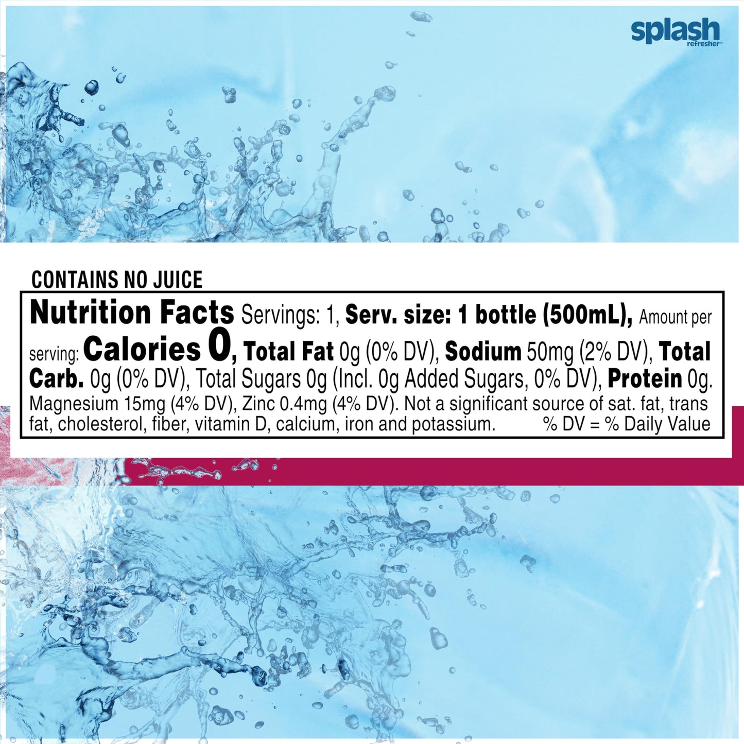 Splash Refresher Flavored Water Bottles, Wild Berry Flavor - 6-Pack, 16.9 Fl Oz - Refreshing Flavored Bottled Water with Electrolytes - Zero Sugar & Zero Calories