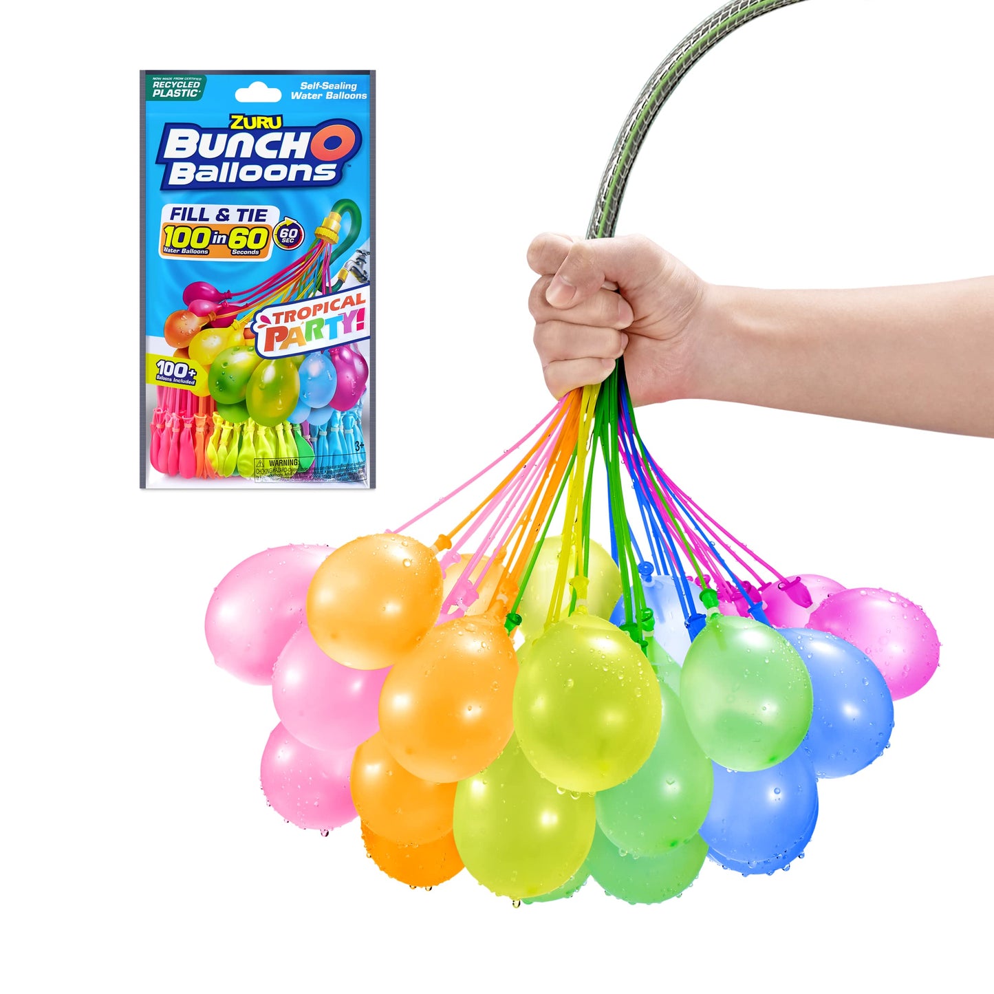 Bunch O Balloons Tropical Party by ZURU, 100+ Rapid-Filling Self-Sealing Tropical Colored Water Balloons for Outdoor Family, Friends, Children Summer Fun (3 Count)