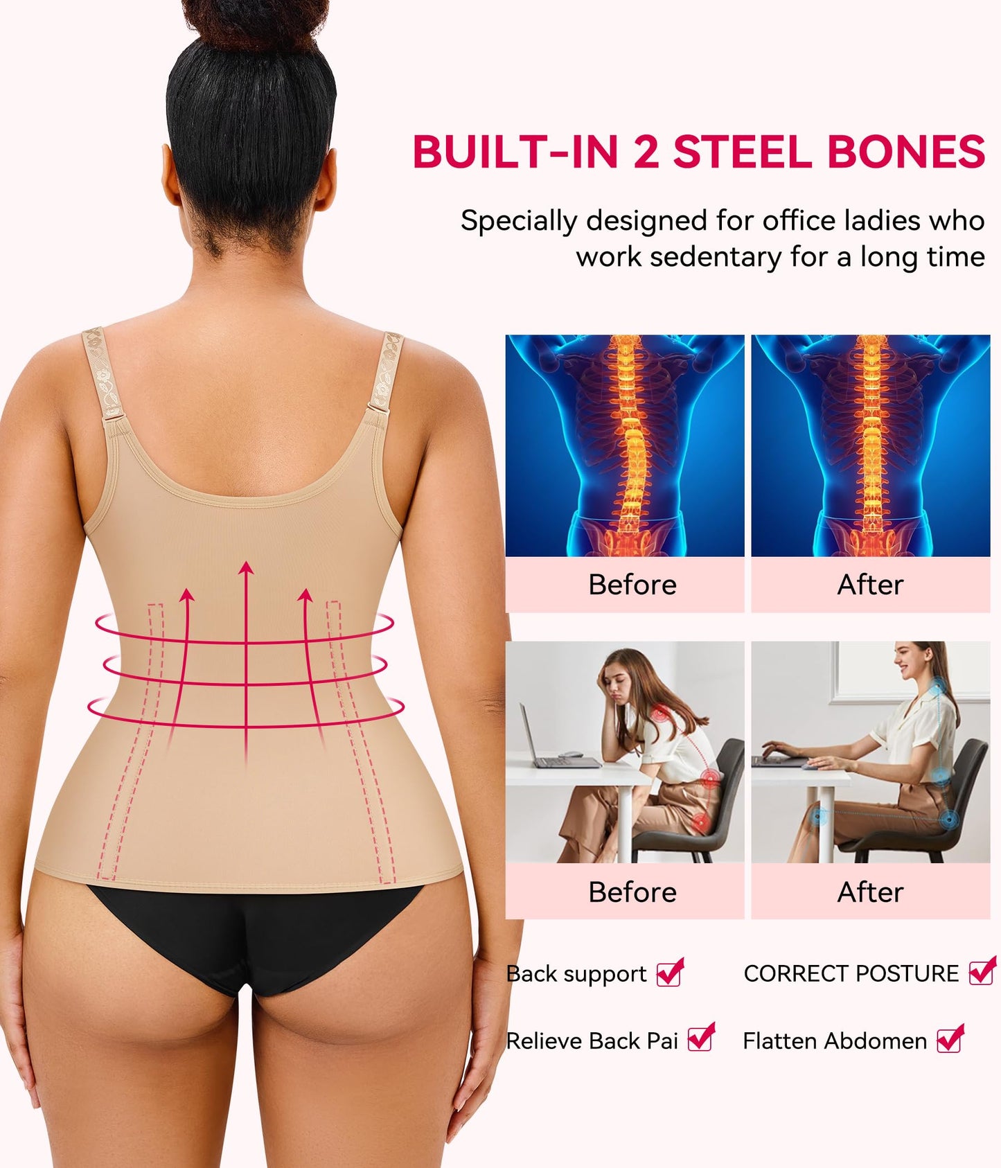 Gotoly Quick Weight Loss, Adjustable Straps Body Shaper Waist Cincher Tank Top (L Fits 27.5-30.7 Inch Waistline, Beige)