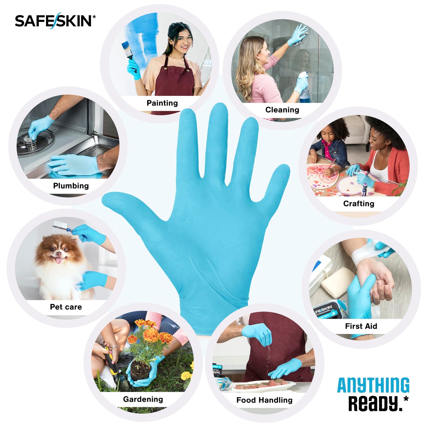 SAFESKIN Nitrile Disposable Gloves in Pack of 50, Medium Duty, Large Size, Powder Free - Food Handling, First Aid, Cleaning