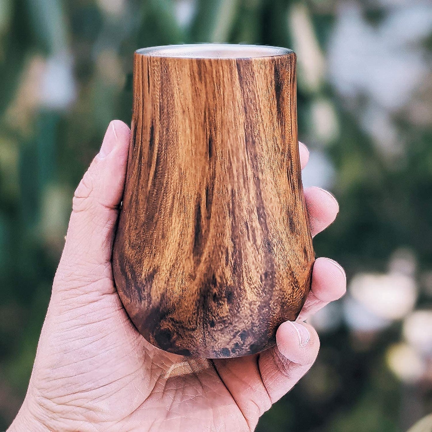 Snute Double-Wall Insulated Whiskey Glass – Stemless Nosing Glass for Bourbon, Scotch & Whisky – Wood Finish – Gift for Men, Dad, Whiskey Lovers (Set of 2)