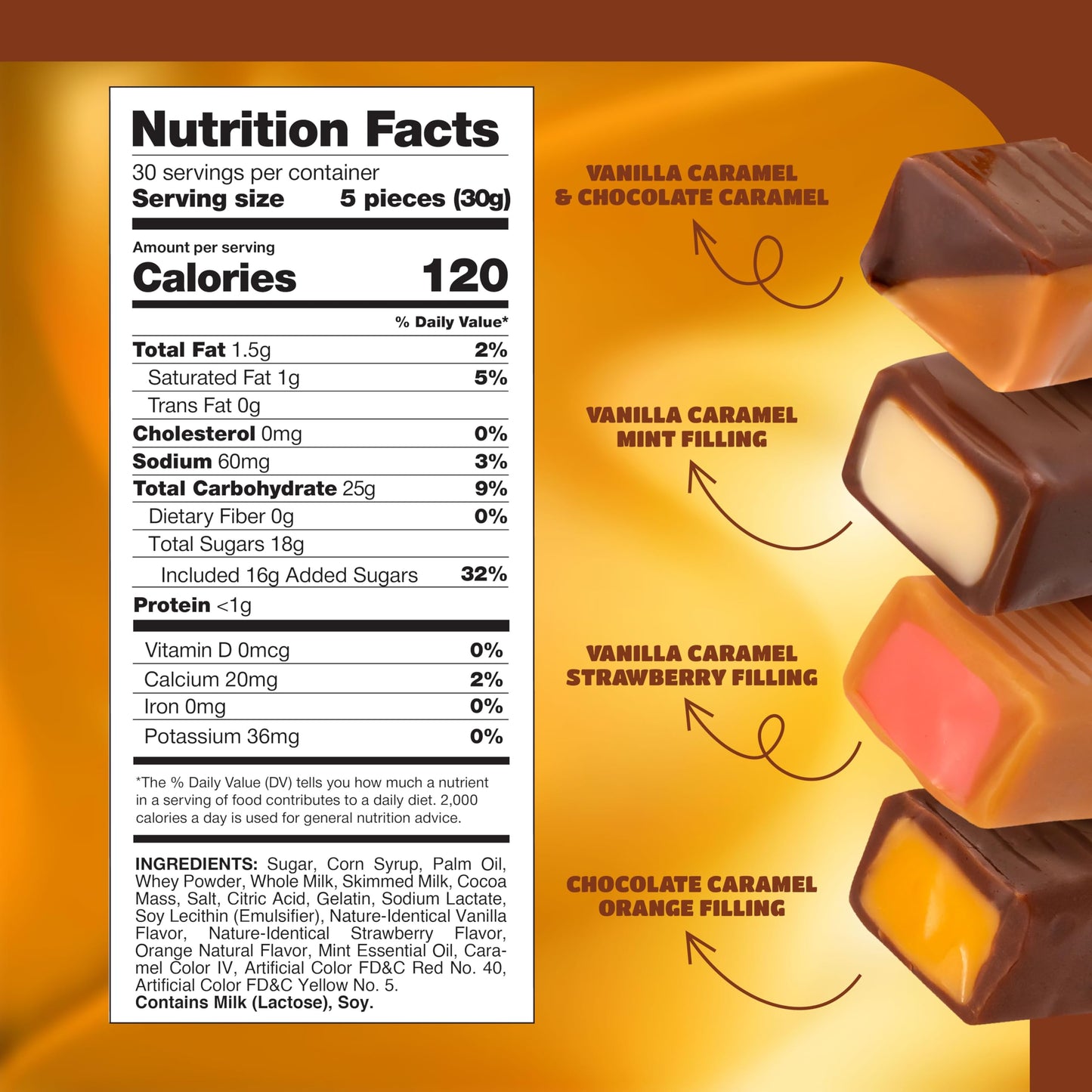 Caramel Cubes Mix - 2 Pound Bulk Pack (About 150 Count) - Assorted Flavors Candy - Filled Caramels Individually Wrapped
