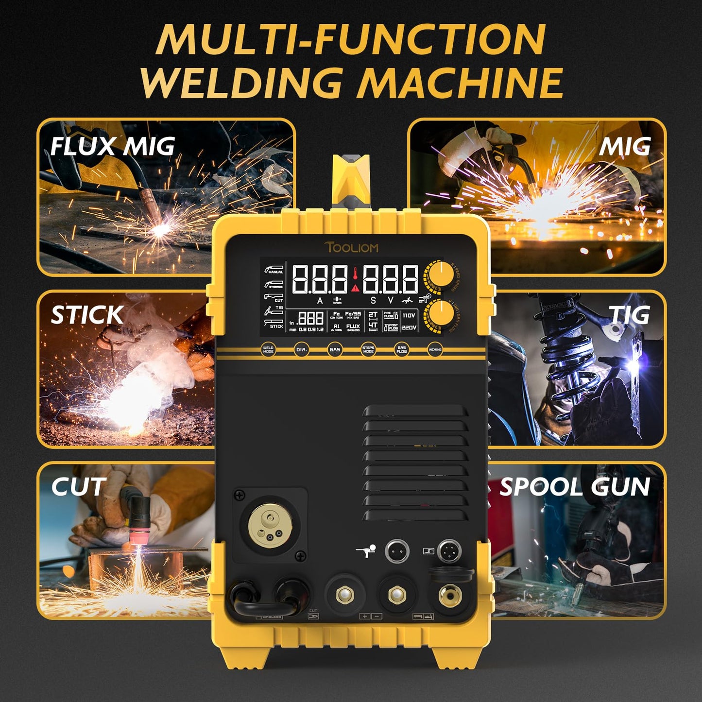 TOOLIOM MIG/TIG/CUT/Stick Welder 5 in 1 Multiprocess Welding Machine 110/220V Dual Voltage Aluminum Welding Machine Spool Gun Compatible