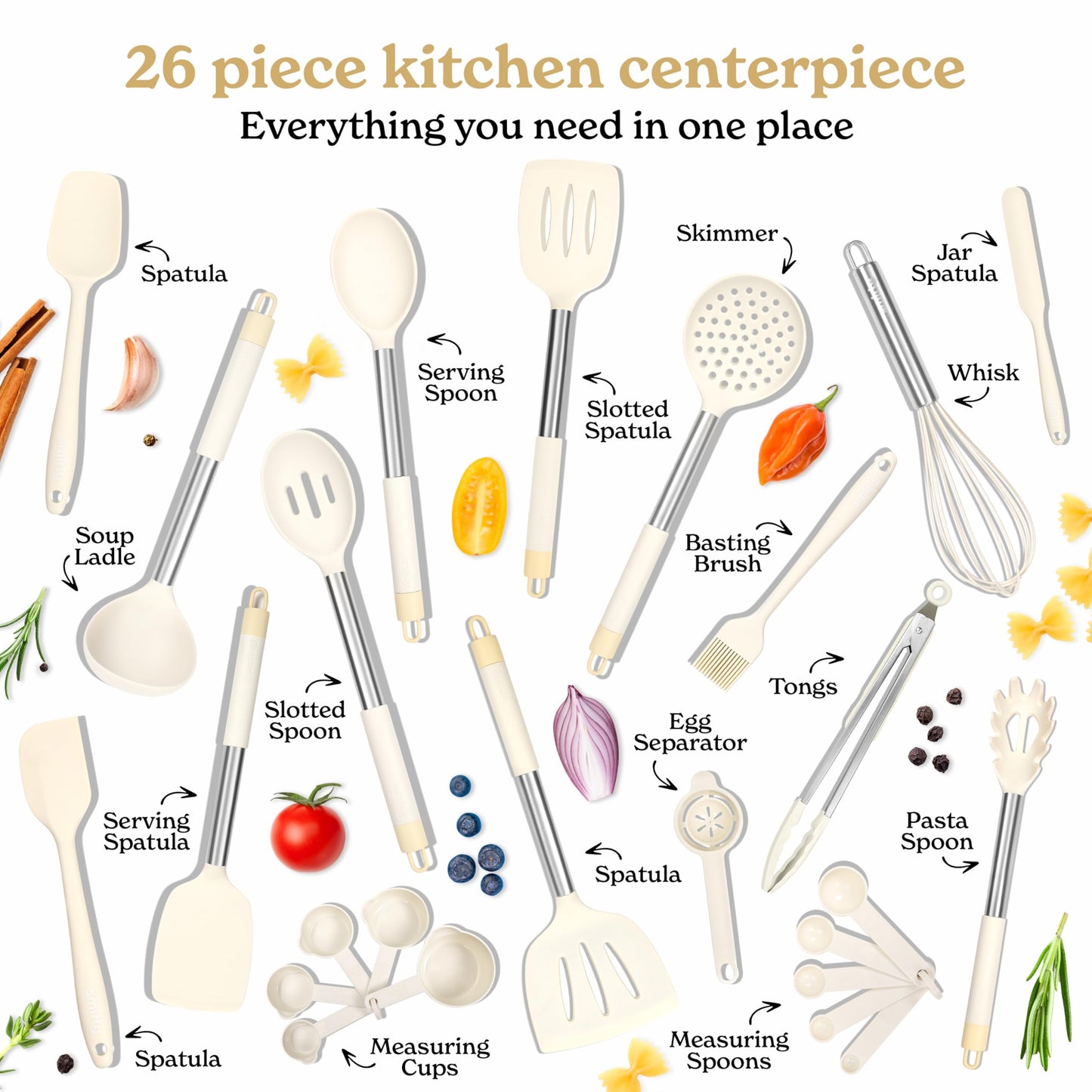 SMIRLY Kitchen Utensils Set, 26PCS Silicone Cooking Utensils Set, Spatula Set with Holder, Stainless Steel Kitchen Gadgets for Home and Kitchen