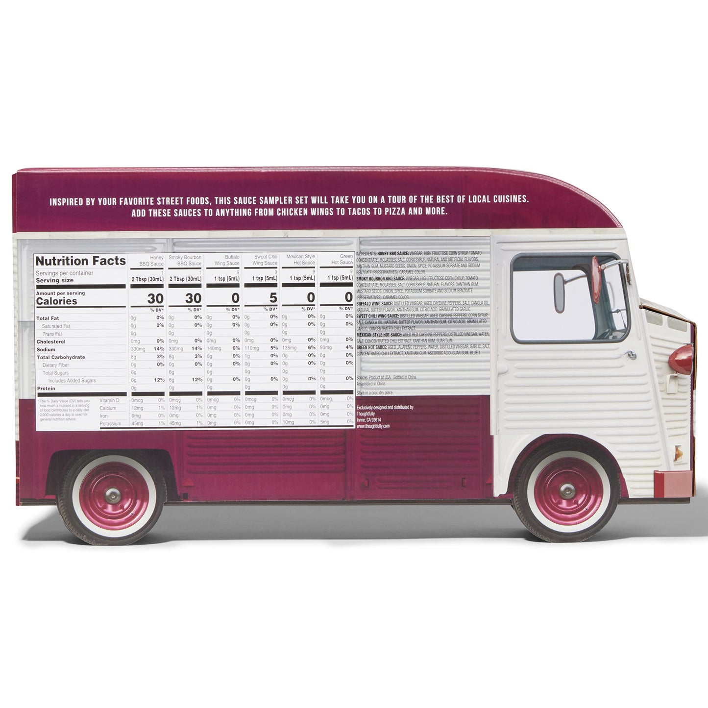 Thoughtfully Gourmet, Street Food Sauces Hot Sauce and BBQ Gift Set, Flavors: Diablo Wings Sauce, Louisiana and More, Vegan and Vegetarian, Set of 6