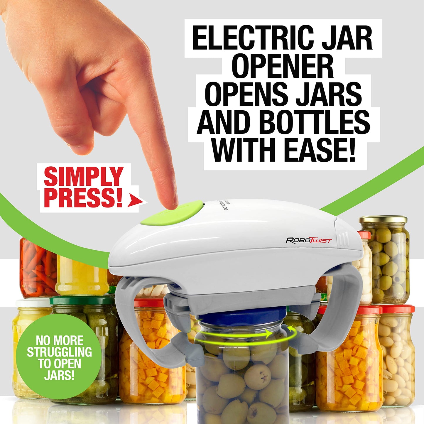 Robotwist Automatic Jar Opener, Deluxe Model with Improved Torque, Robo Twist Kitchen Gadgets for Home, Electric Handsfree Easy Jar Opener – Works on All Jar Sizes, As Seen on TV