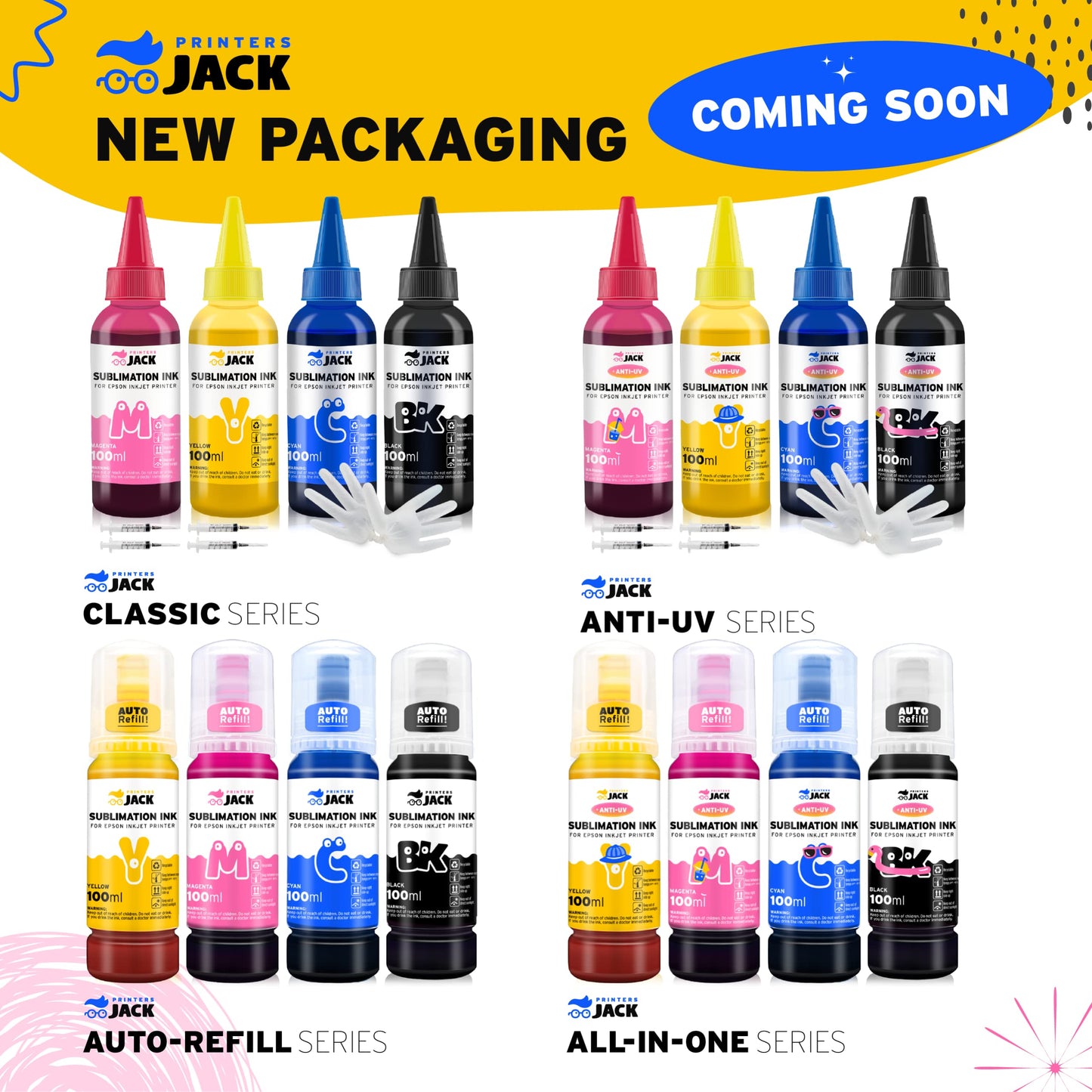 Printers Jack 400ML Sublimation Ink for Epson C88 C88+ WF7710 ET2720 ET4700 ET15000 ET2760 ET2750 WF7820 Inkjet Printers Heat Press Transfer on Mugs, Plates, Polyester Shirts, Phone Cases etc