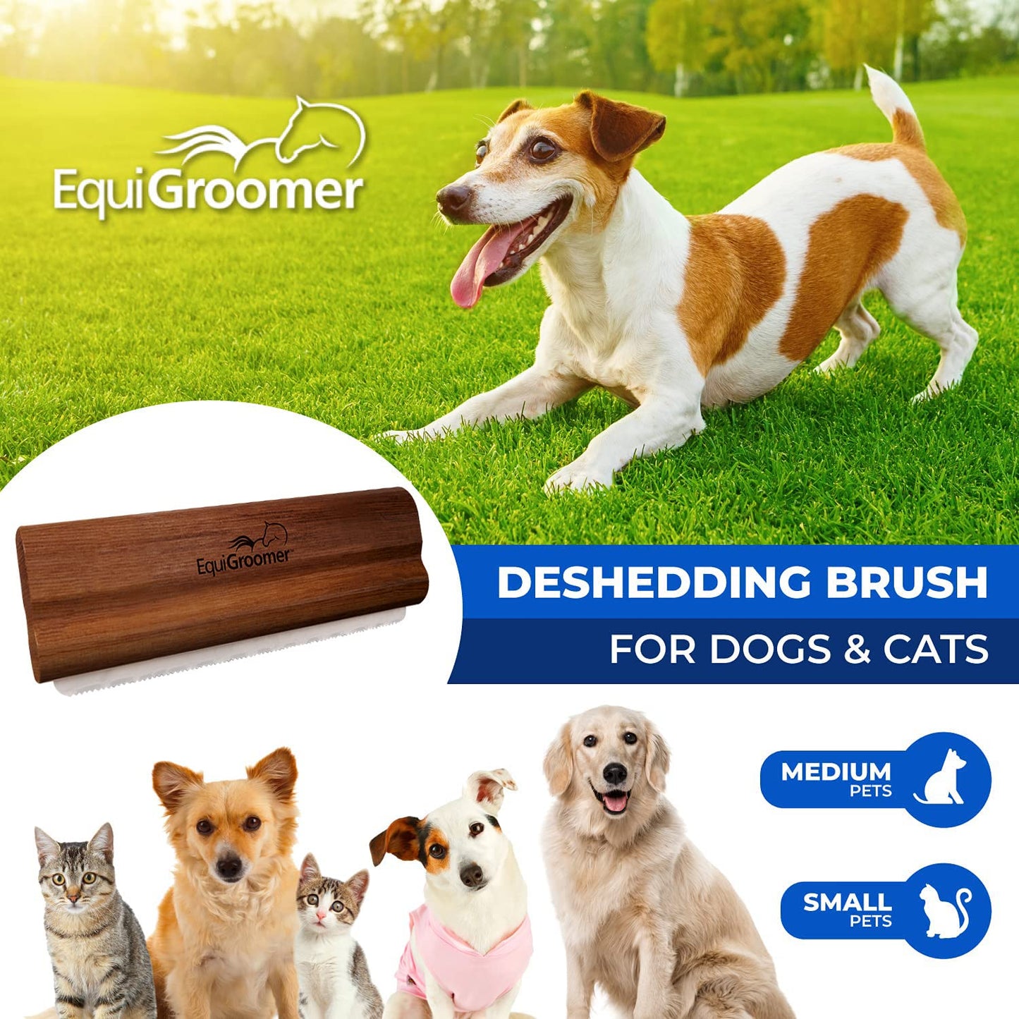 EasyGroomer Deshedding Brush for Dogs Cats| Natural Mahogany | Undercoat Tool for Large and Small Pets | Comb Removes Loose Dirt, Hair and Fur While | Perfect for Short and Long Hair Grooming Shedding