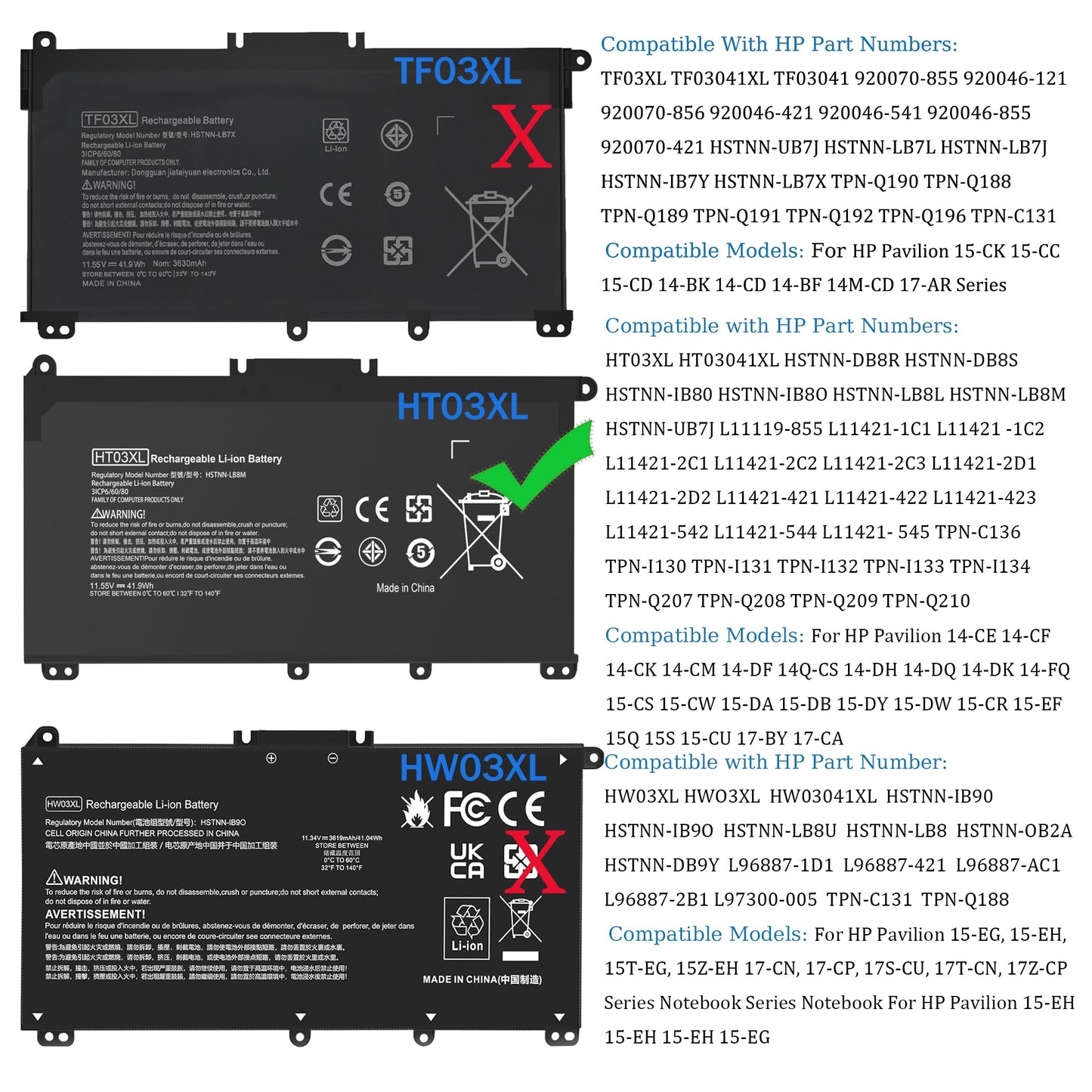 VNYUNQWE HT03XL L11119-855 Laptop Battery Replacement for HP Pavilion 15-DA 15-DB 15-DW 15-CS 15-DY 17-by 17-CA 14-CE 14-CF 14-DF 14-DQ 14-DK Series 15-CS0053CL 15-DA0014DX HSTNN-UB7J HT03041XL