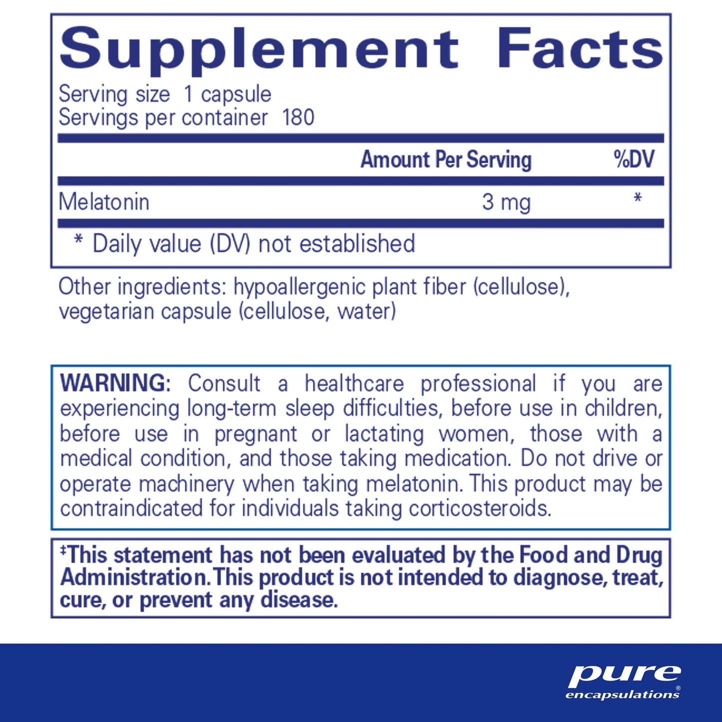 Pure Encapsulations Melatonin 3 mg - Antioxidant Supplement to Support Natural Sleeping & Relief of Occasional Sleeplessness - for Natural Sleep Support* - 180 Capsules
