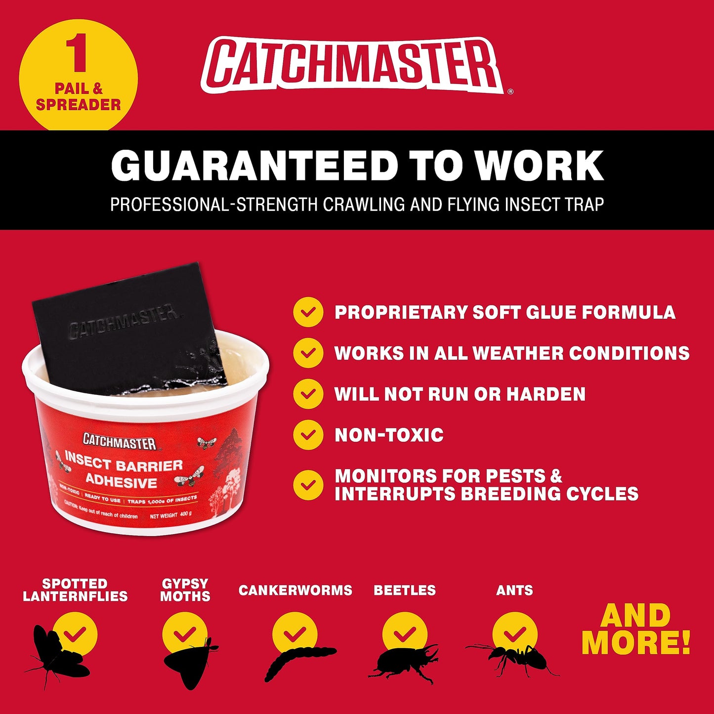 Catchmaster Insect Barrier Kit for Trees -Outdoor Insect Glue Traps for Ornamental Plants, Shrubs & Trees - DIY Beetles, Lanternflies, Cankerworms, Gypsy Moth & Ant Traps - Includes Spreader