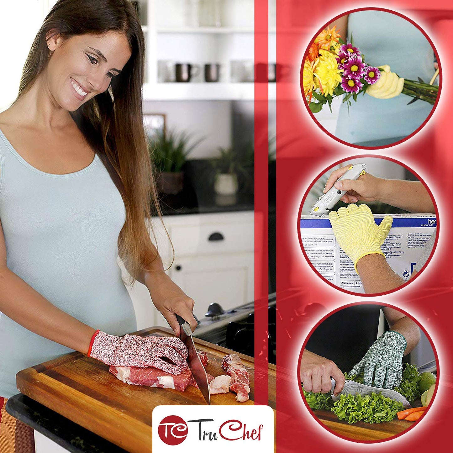 TruChef Premium Cut Resistant Adult Gloves Food Grade - Level 5 Anti-Cut Protection for Meat, Veggies & Wood Carving - Durable, Breathable, Machine Washable - Kitchen Knife Proof Safety Gloves