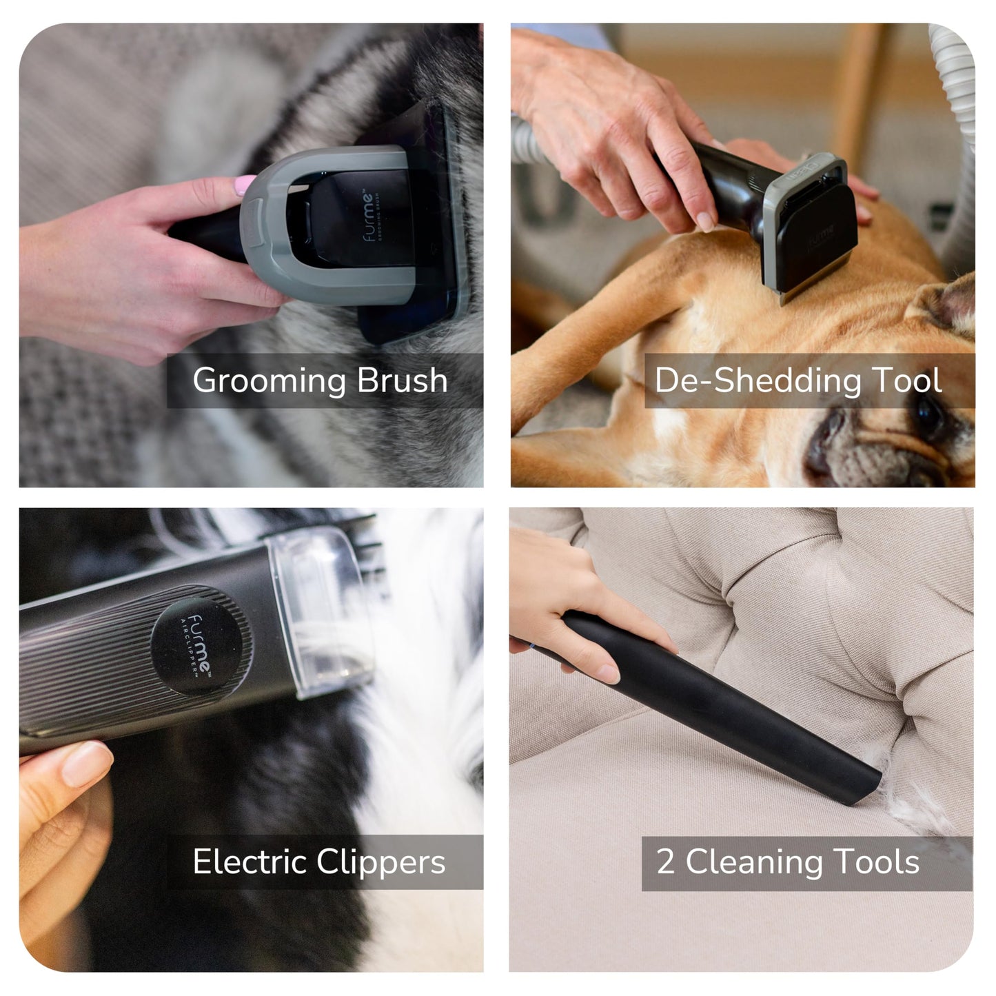 FurMe Original Pet Grooming Vacuum Kit - Cat & Dog Grooming Kit for Easy Pet Care at Home, Quiet & Safe Dog Hair Remover Machine with Brush, Clipper, Shedding & Cleaner Tools & 1L Canister