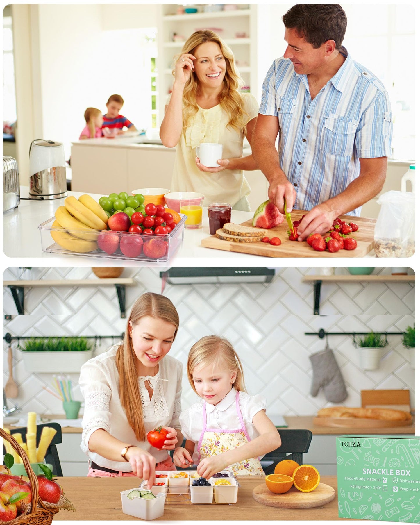 Snackle Box Container, Dishwasher Safety - Divided Serving Tray with Lid and Handle, Charcuterie Board for Portable Snack Platters - Clear Organizer for Fruits Snacks,Perfect for Road Travel