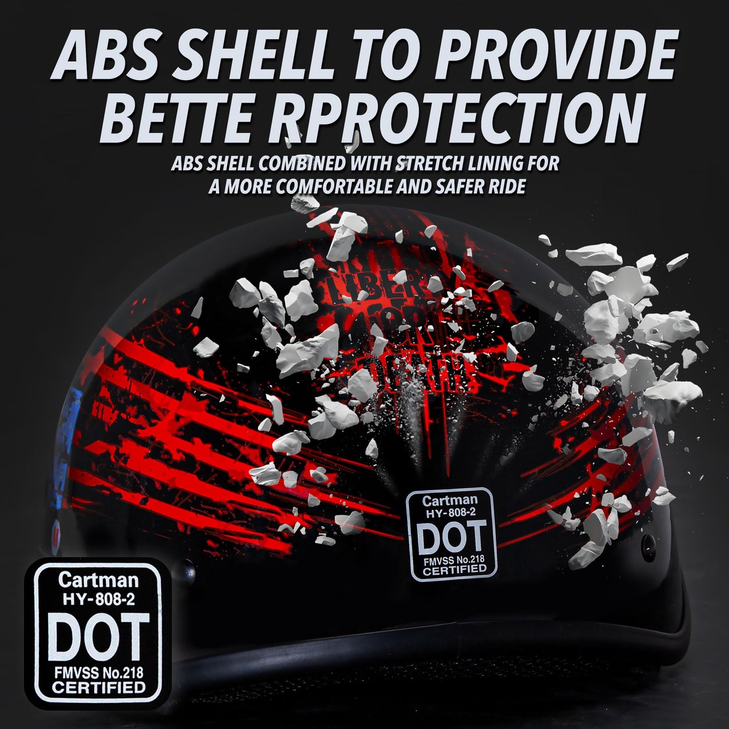 Cartman Cruiser Scooter Motorcycle Half Face Helmet, American Flag Skull USA Graphics, DOT Approved for Bike Scooter ATV UTV Chopper Large