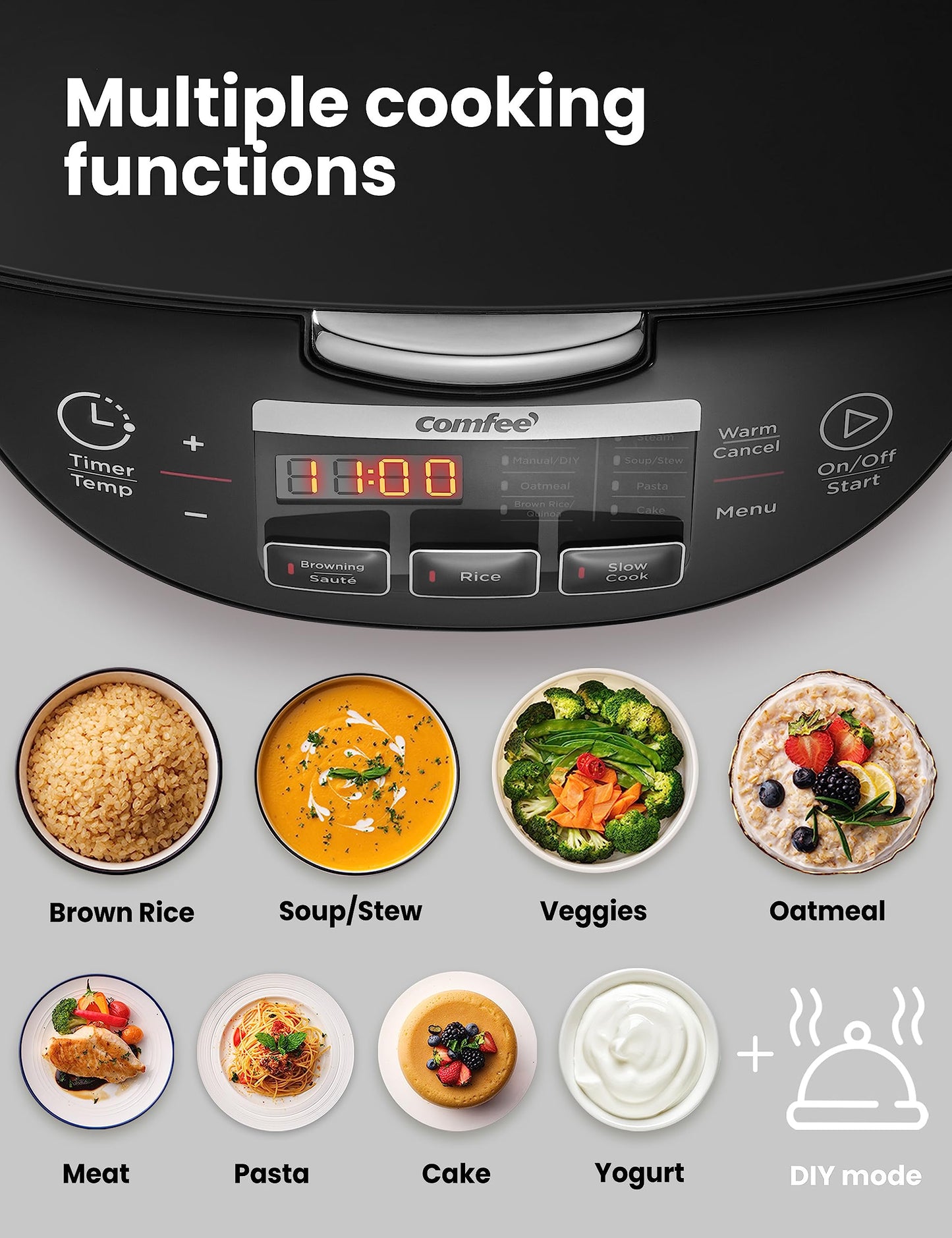 COMFEE' Rice Cooker, Japanese Large Rice Cooker with Fuzzy Logic Technology, 11 Presets, 10 Cup Uncooked/20 Cup Cooked, Auto Keep Warm, 24-Hr Delay Timer