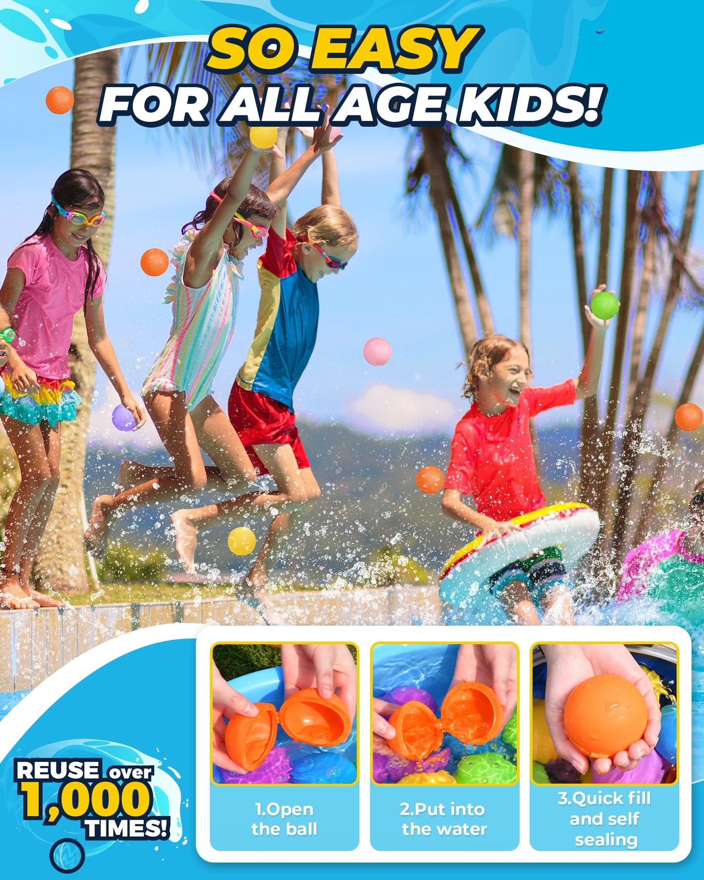 SOPPYCID Reusable Water Balloons Magnetic: Water Balloons for Kids Adult - Summer Outdoor Pool Beach Toys - 12 Pack Soft Water Bombs - Quick Fill Self Sealing Water Balls