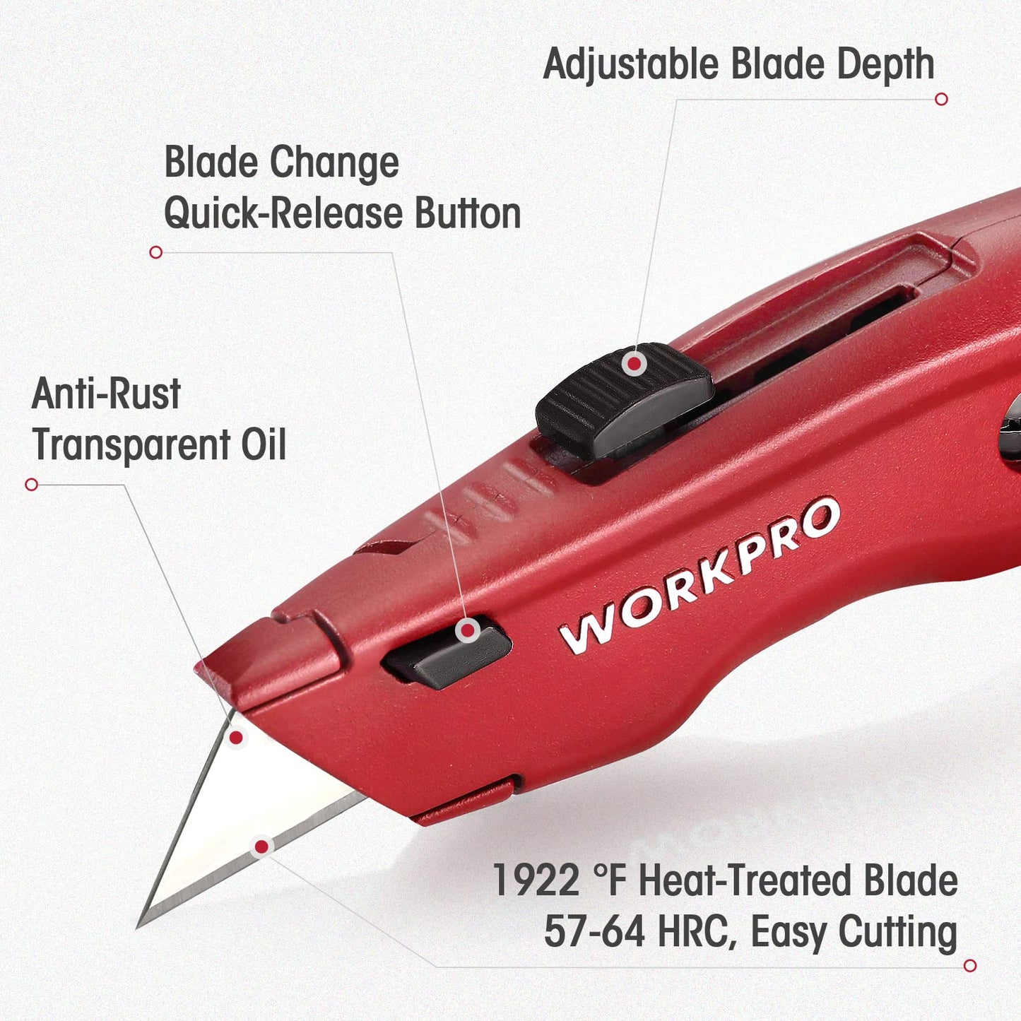 WORKPRO Premium Utility Knife, Retractable All Metal Heavy Duty Box Cutter, Quick Change Blade Razor Knife, with 10 Extra Blades