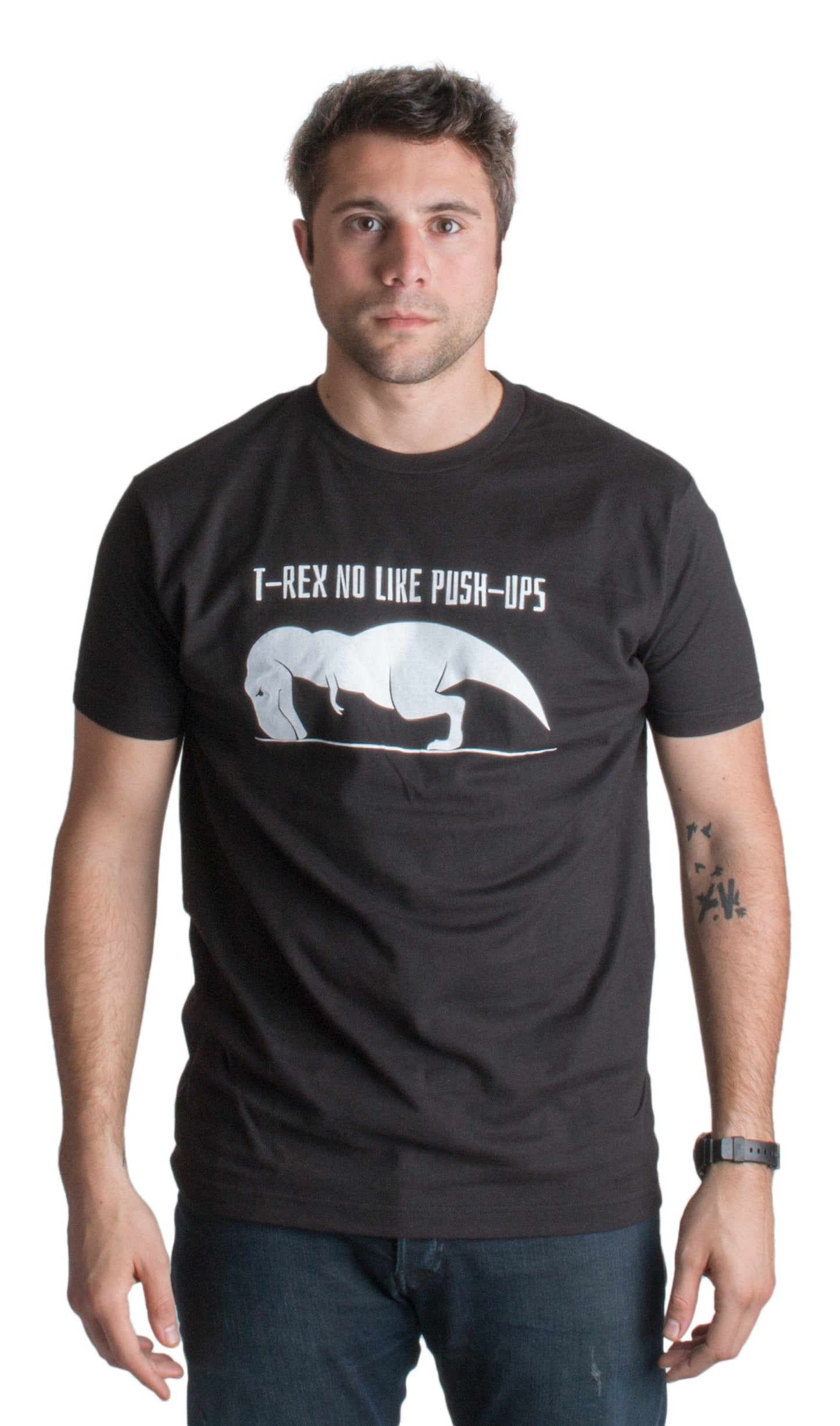 T-REX CAN'T DO PUSH-UPS Adult Unisex T-shirt / Funny Work Out, Cross Fit, Crossfit, Pushups Fitness Shirt(Small, black)
