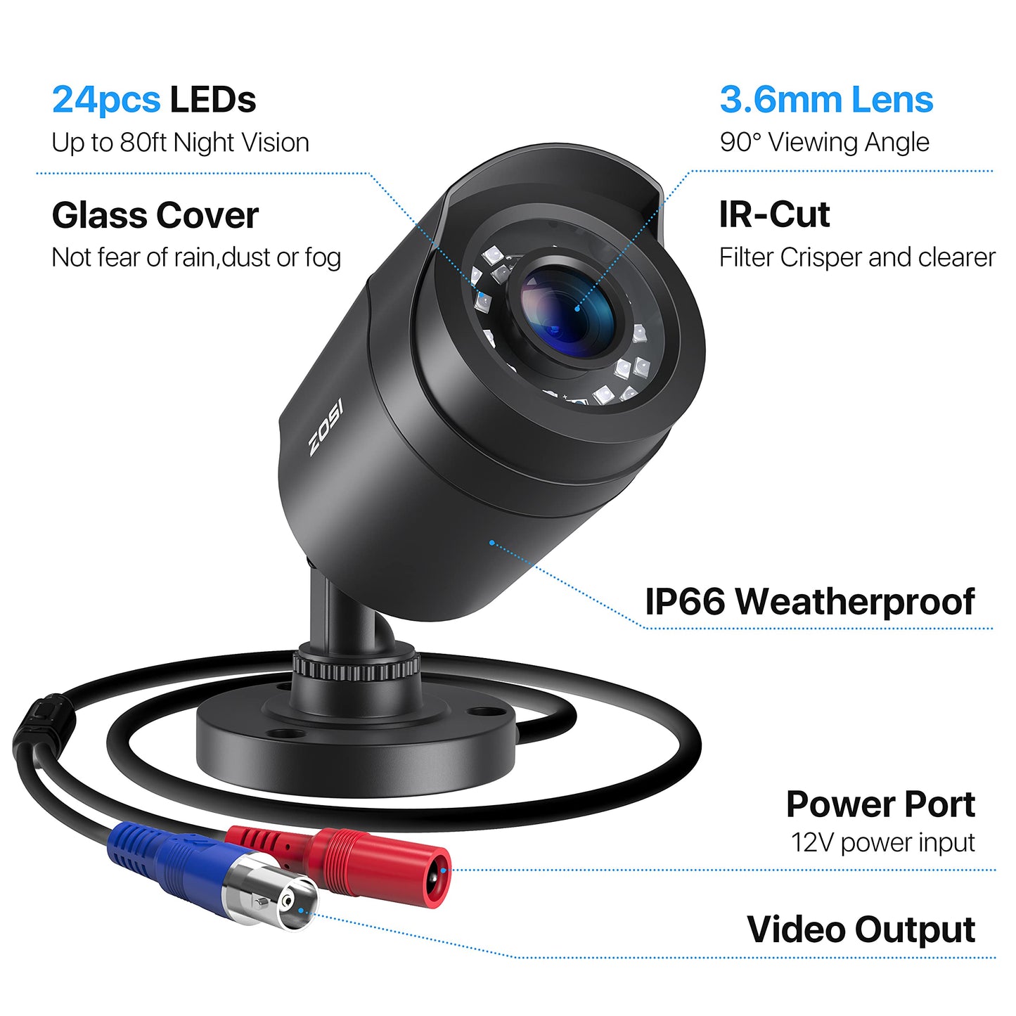 ZOSI 1080P 4 Pack HD TVI Security Cameras, 80ft Night Vision, Outdoor Indoor Weatherproof Bullet Camera for 1080P/5MP/4K HD TVI Analog CCTV DVR System