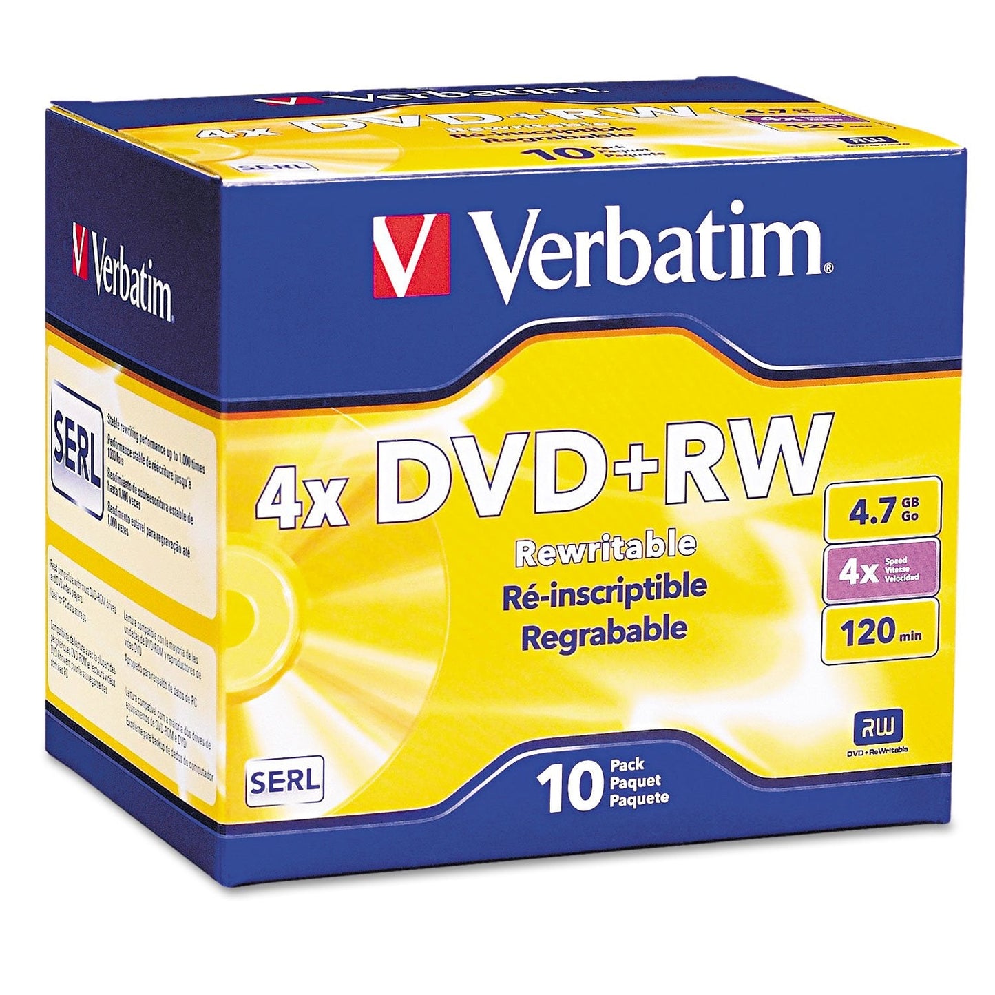 Verbatim DVD+RW Blank Discs 4.7GB 4X Recordable Discs - 10pk Slim Case 94839