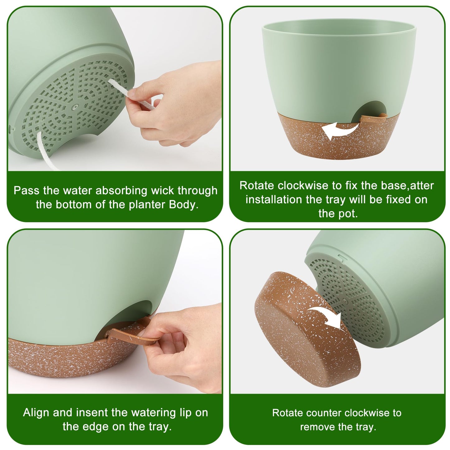 QRRICA Plant Pots 10/9/8/7.5/7 Inch Self Watering Pots, Set of 5 Plastic Planters with Drainage Holes and Saucers,Plastic Flower Pots,Nursery Planting Pot for Indoor Out Door Plants(Green)