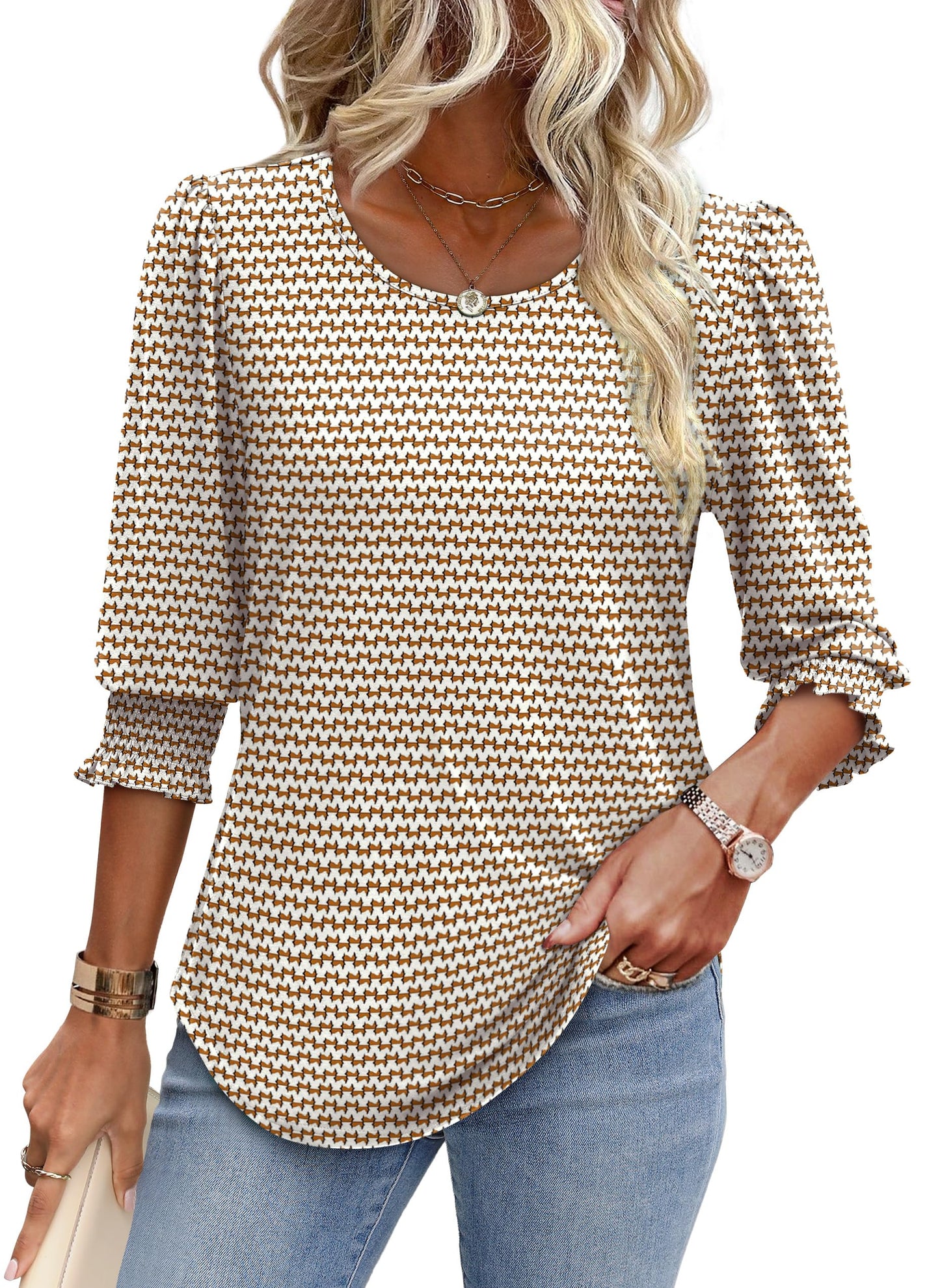 XIEERDUO Business Casual Tops for Women Womens 3/4 Sleeve Tops and Blouses Summer Tops for Women 2025 L
