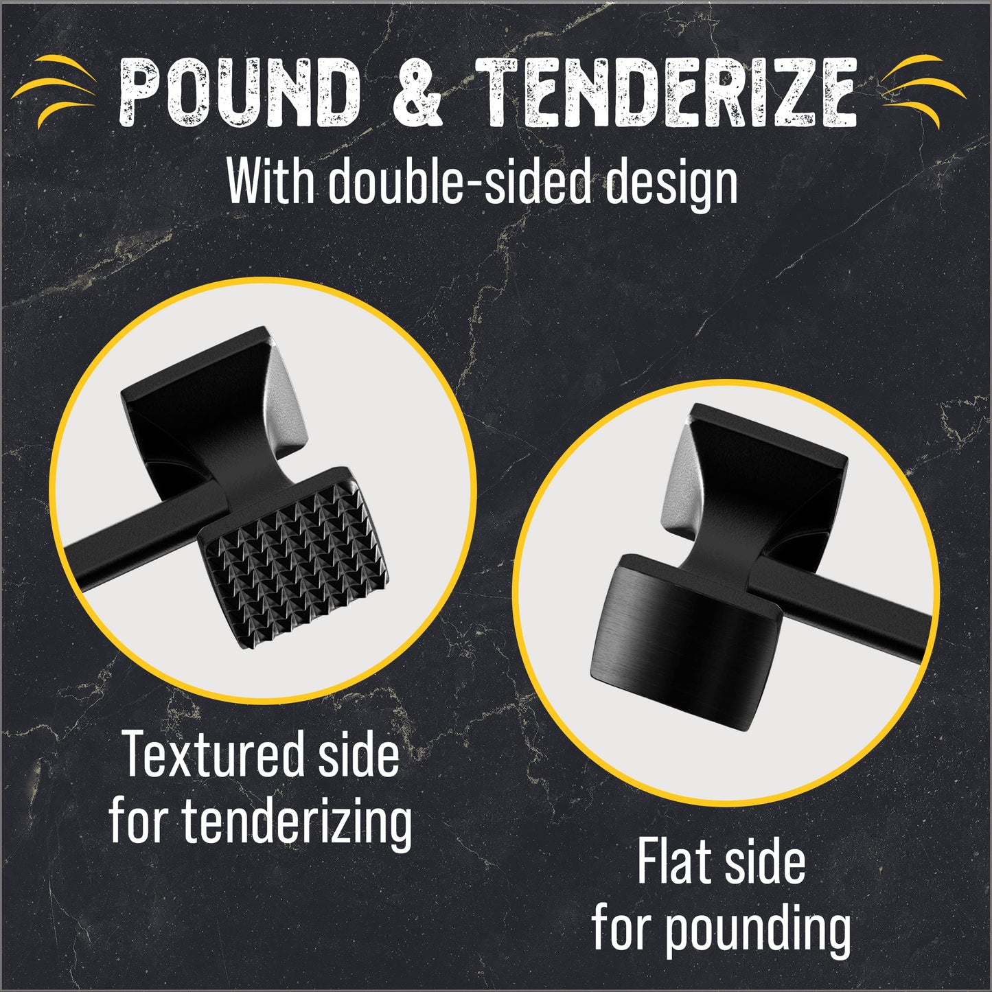 Checkered Chef Meat Tenderizer Tool - Dishwasher Safe Metal Kitchen Mallet for Tenderizing Chicken, Beef, Pork & Nuts with Non-Slip Grip