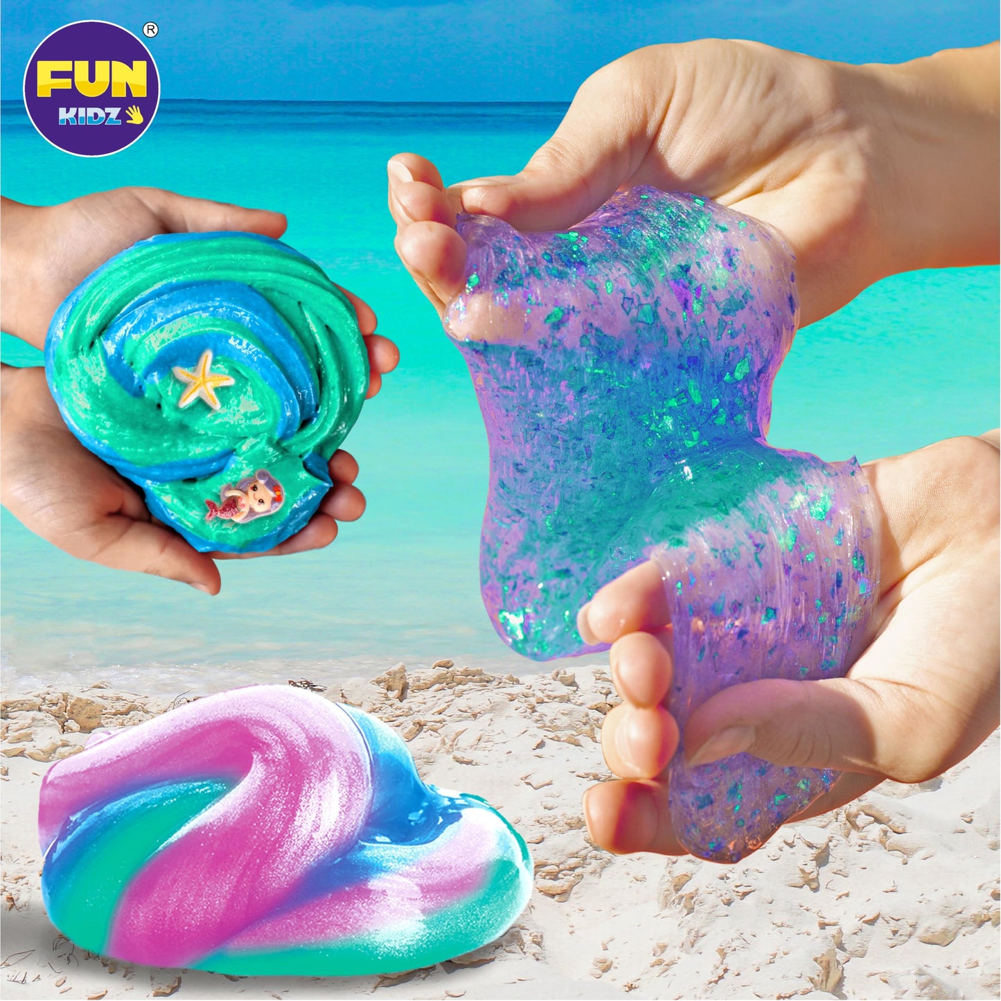 Summer Gift Mermaid Slime Kit for Girls, FunKidz Shimmer Slime Making Kit for Kids Age 8-12 DIY Soft Glitter Glossy Metallic Slime Toy