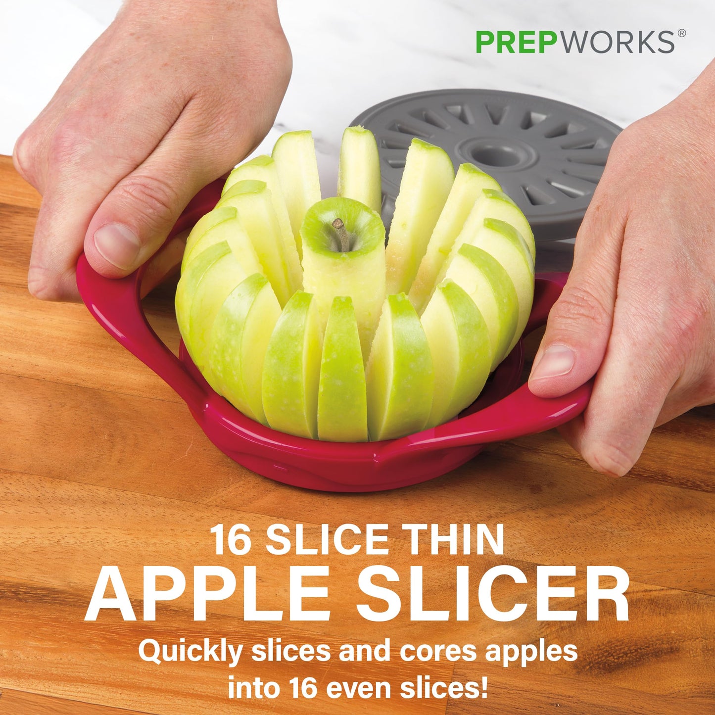 PrepWorks Dishwasher Safe Apple Slicer and Corer – 16-Slice Thin Apple Cutter with Safety Cover