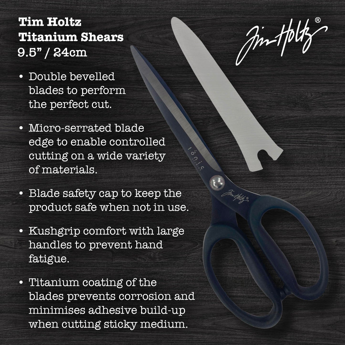 tonic studios Scissors All Purpose - 9.5 Inch Titanium Snips with Micro Serrated Blade Edge - Non Stick Craft Tool for Cutting Paper, Fabric, and Sewing - Comfort Grip Handles