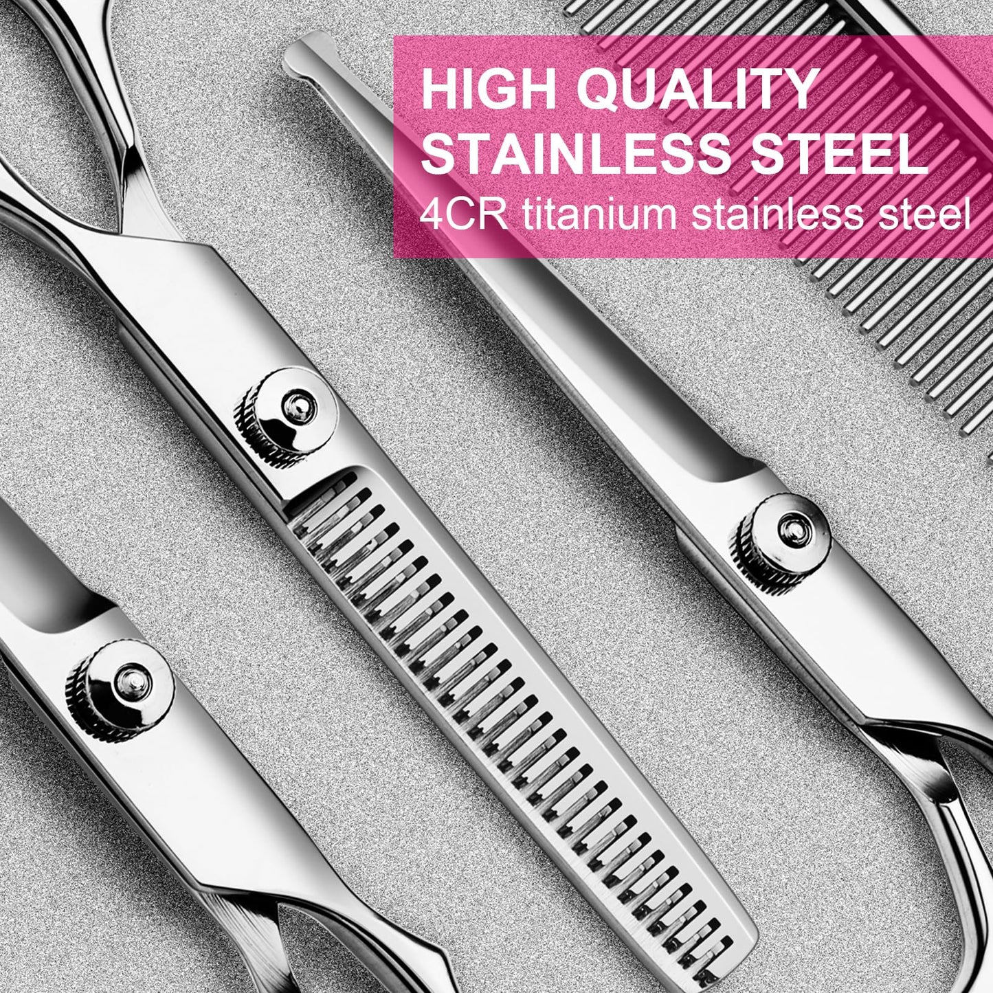 TINMARDA 5 in1 Dog Grooming Scissors Kit, Professional Dog Scissors for Grooming with Safety Round Tips, Titanium Coated Grooming Shears for Dogs Cat Pet At Home