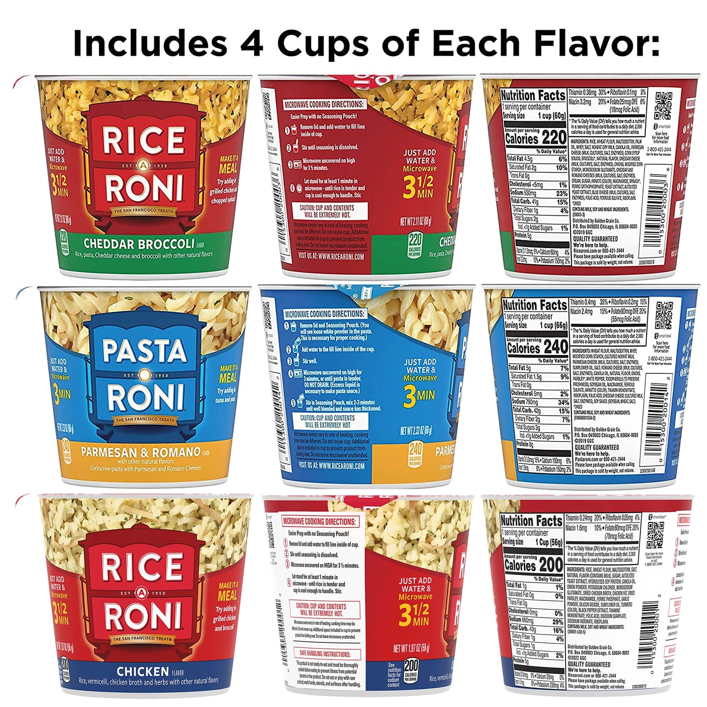 Rice-A-Roni Cups Individual Cup, 3-Flavor Variety Pack, 2.25 Oz (Pack of 12)