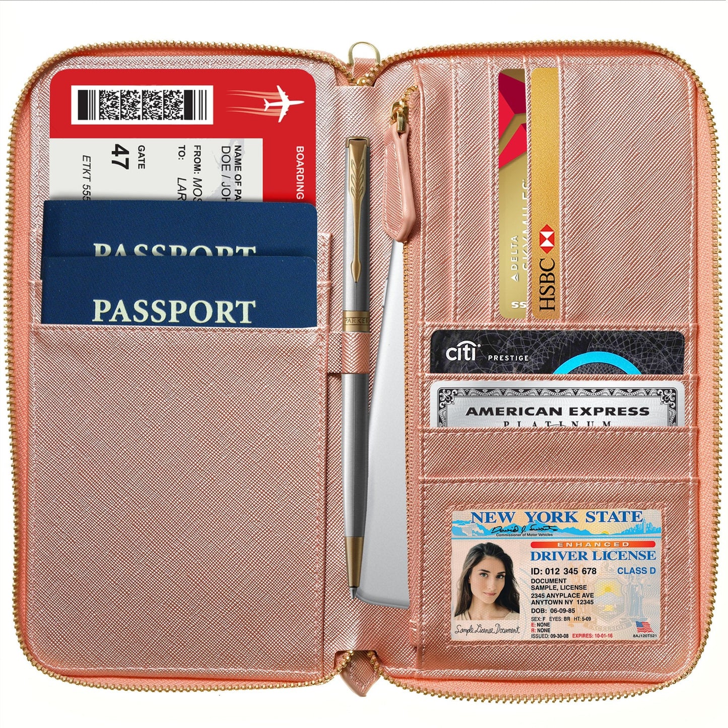 Travel Document Organizer - RFID Passport Wallet Case Family Holder Id Wristlet