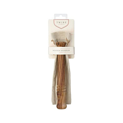 Twine Acacia Wood Mojito Muddler for Cocktails with Jute Storage Pouch, Bar Accessories, Cocktail Muddler, Drink Muddler, Set of 1, Wood Grain
