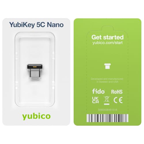 Yubico - YubiKey 5C Nano - Multi-Factor authentication (MFA) Security Key and passkey, Connect via USB-C, Compact Size, FIDO Certified - Protect Online Accounts