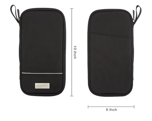 Amazon Basics RFID-blocking Passport Wallet, Passport Holder for Travel, 100% Nylon Material with Durable Zipper Closure, Zippered Pockets, Slots for Cards, 10"x5", Black, Solid