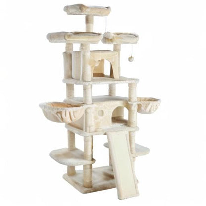 SHA CERLIN 68 Inches Multi-Level Large Cat Tree for Large Kitties/Big Cat Tower with Condo/Cozy Plush ‌Pussycat Perches/Sisal Scratching Posts and Hammocks/Activity Center/Beige