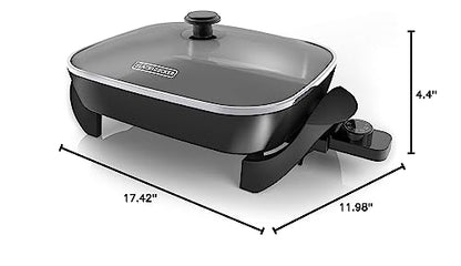 BLACK+DECKER Electric Skillet, Variable Temperature Control, Nonstick Cooking Surface, Dishwasher Safe, Tempered Glass Lid, 12"x15"