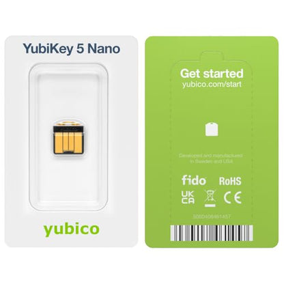 Yubico - YubiKey 5 Nano - Two-factor authentication (2FA) security key, connect via USB-A, compact size, FIDO certified - Protect your online accounts